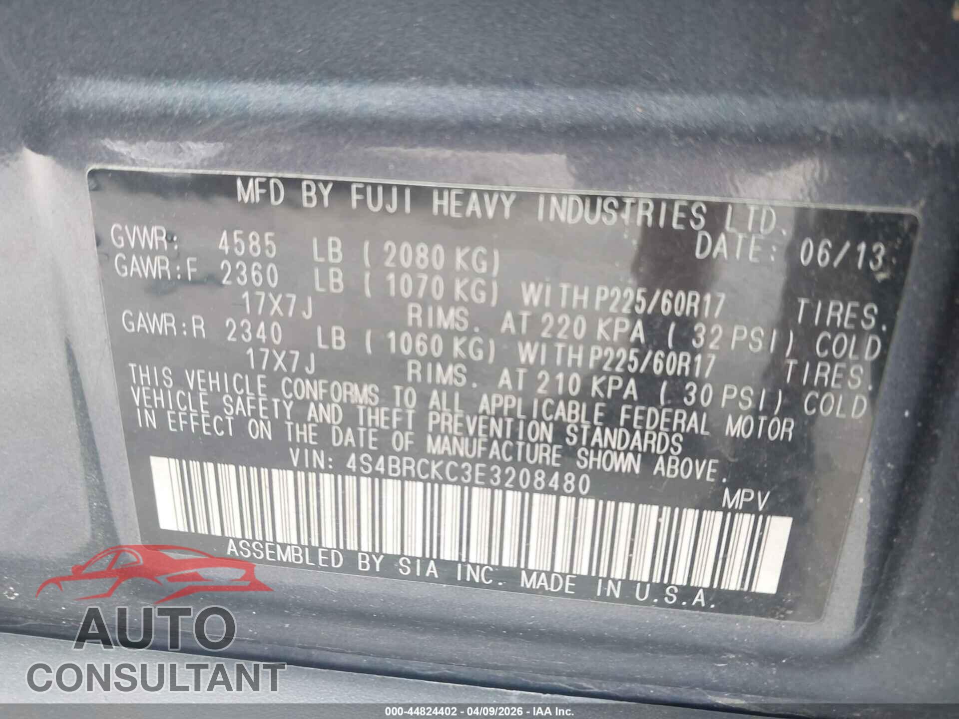 SUBARU OUTBACK 2014 - 4S4BRCKC3E3208480