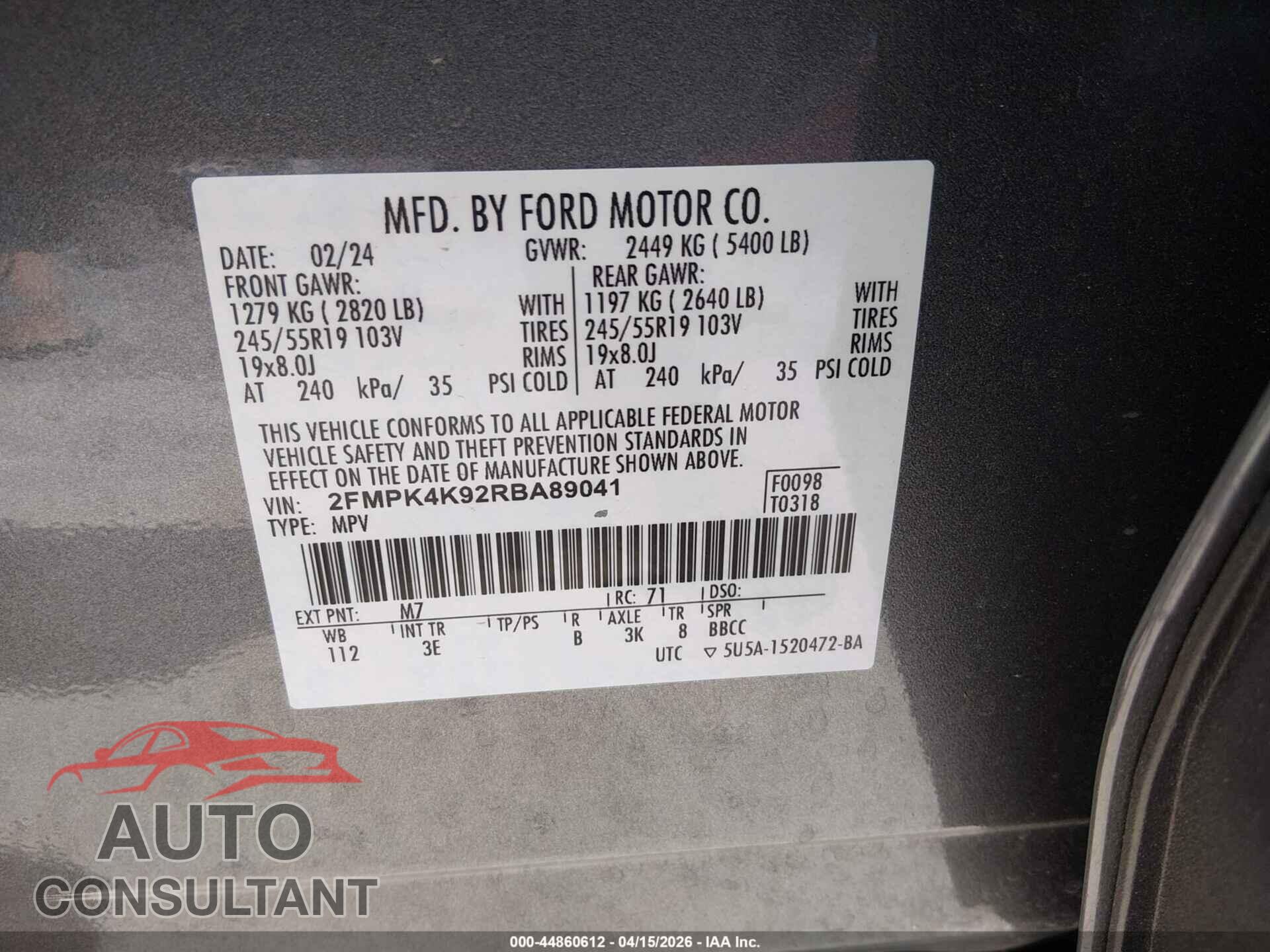 FORD EDGE 2024 - 2FMPK4K92RBA89041