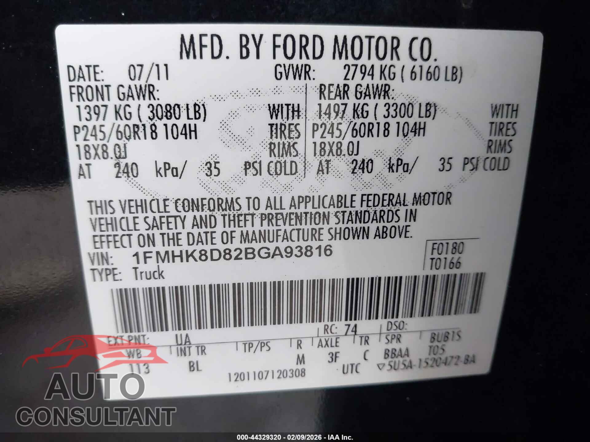 FORD EXPLORER 2011 - 1FMHK8D82BGA93816