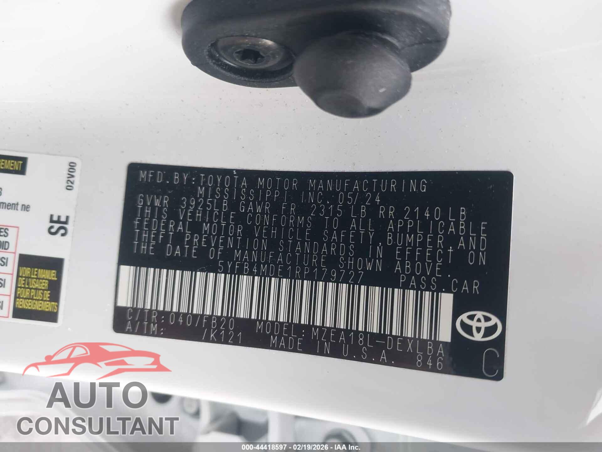 TOYOTA COROLLA 2024 - 5YFB4MDE1RP179727