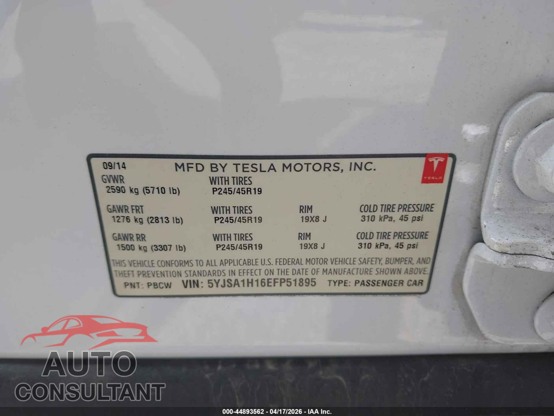 TESLA MODEL S 2014 - 5YJSA1H16EFP51895