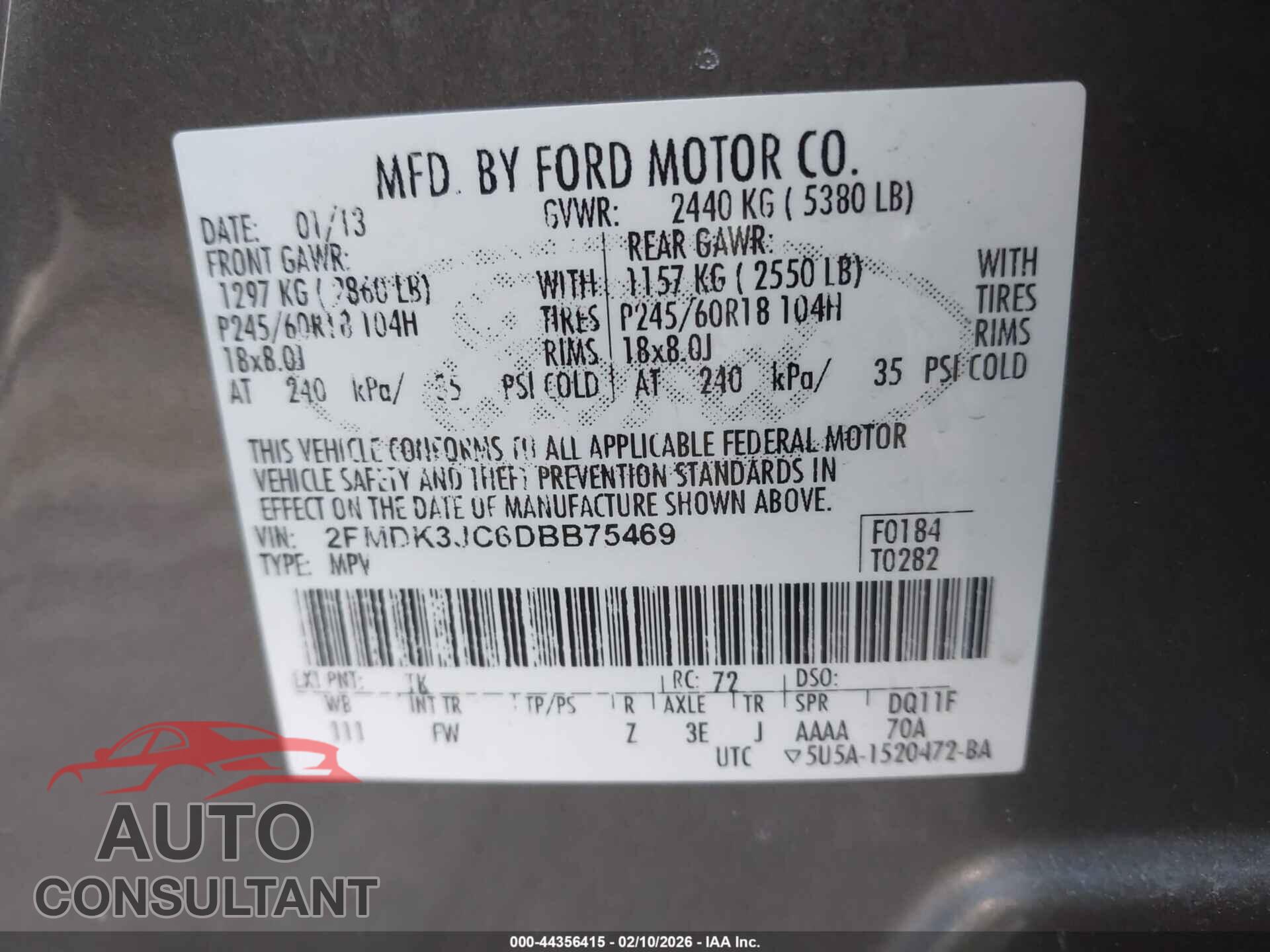 FORD EDGE 2013 - 2FMDK3JC6DBB75469