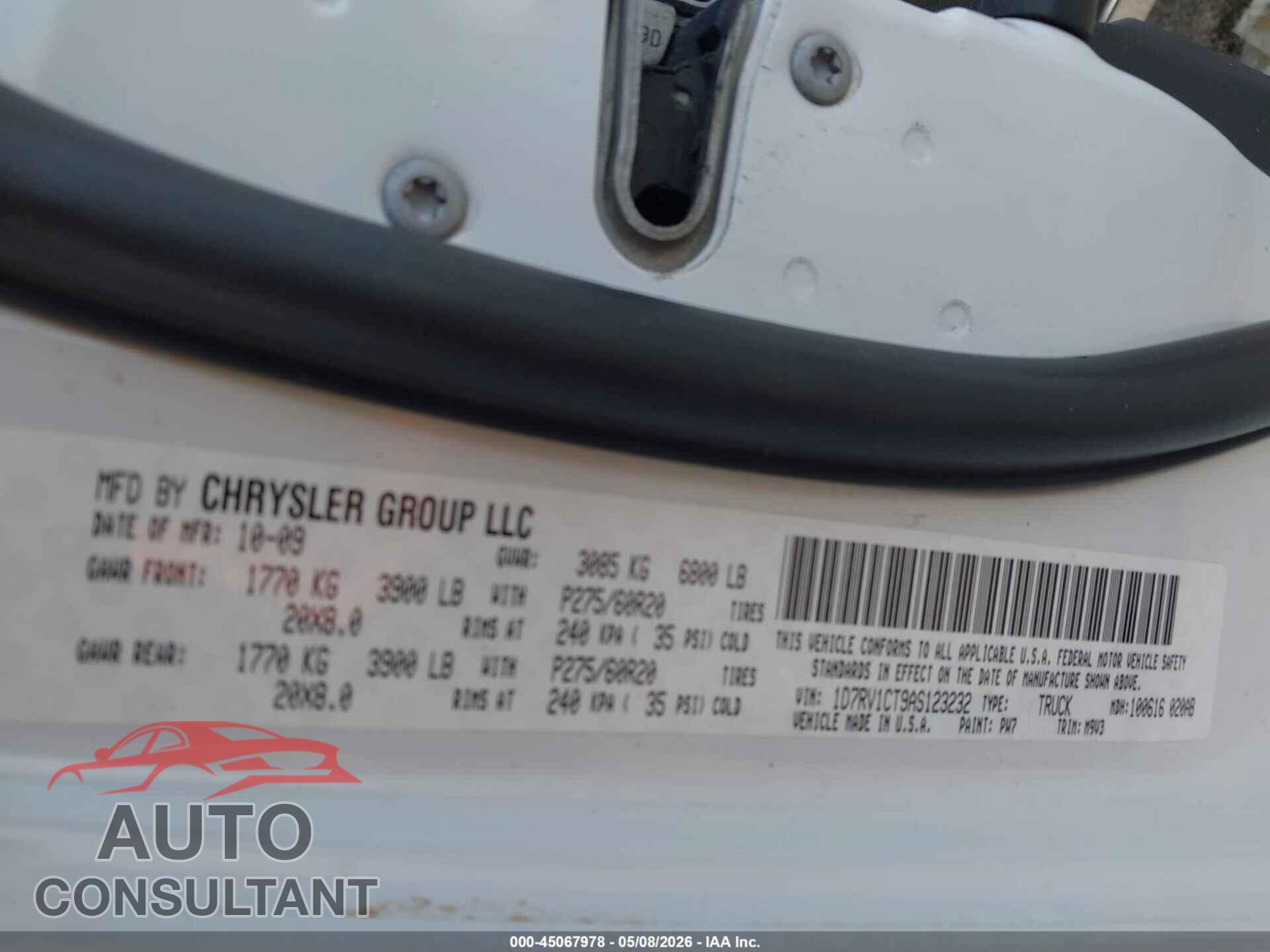 DODGE RAM 1500 2010 - 1D7RV1CT9AS123232