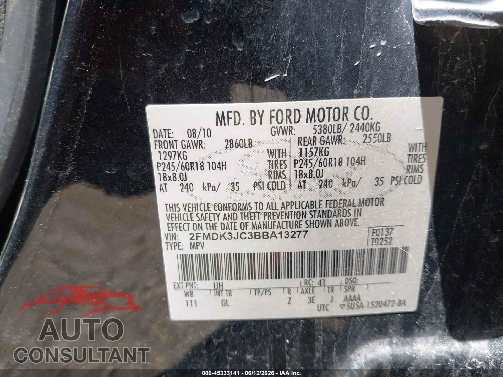 FORD EDGE 2011 - 2FMDK3JC3BBA13277
