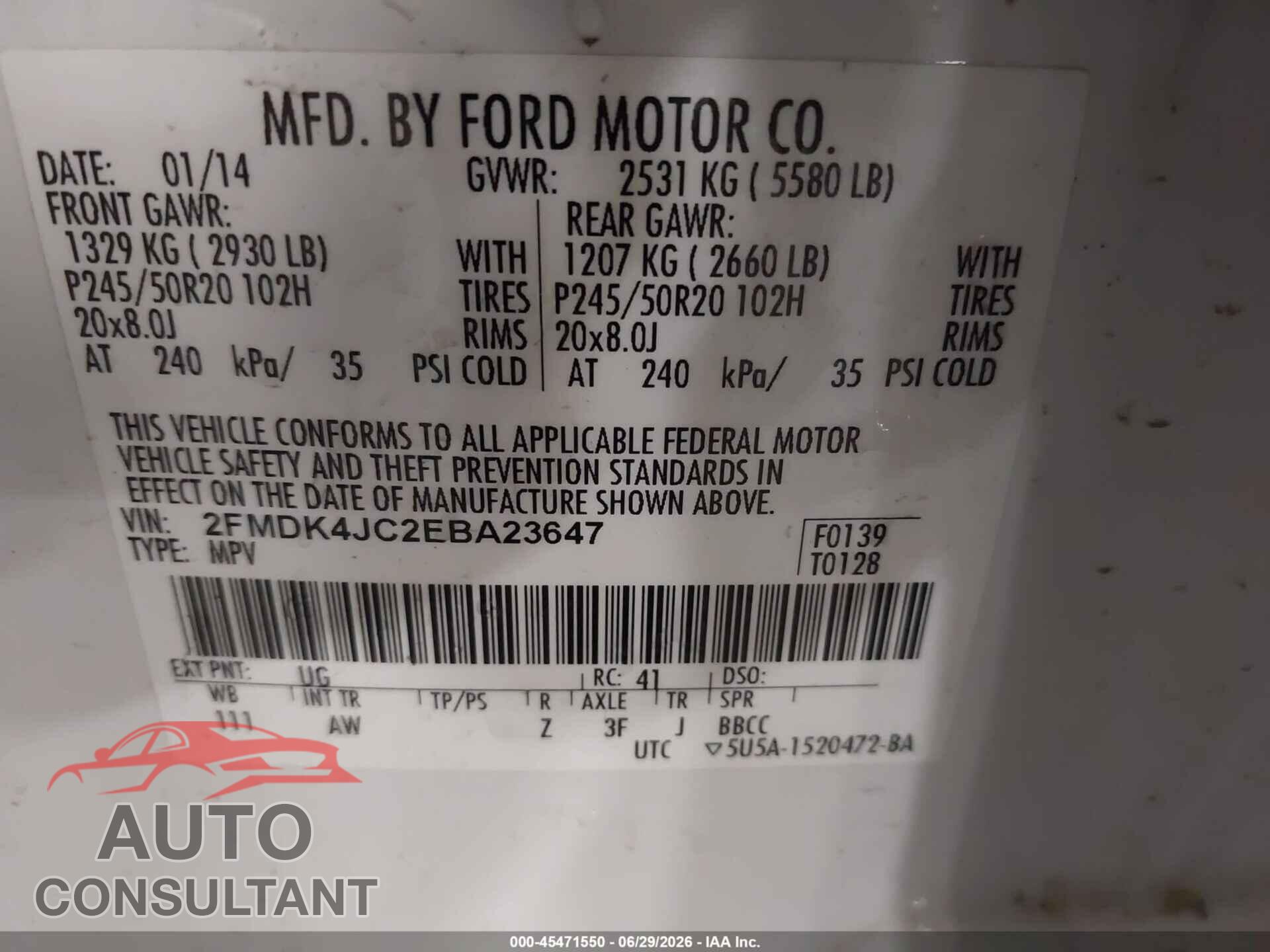 FORD EDGE 2014 - 2FMDK4JC2EBA23647