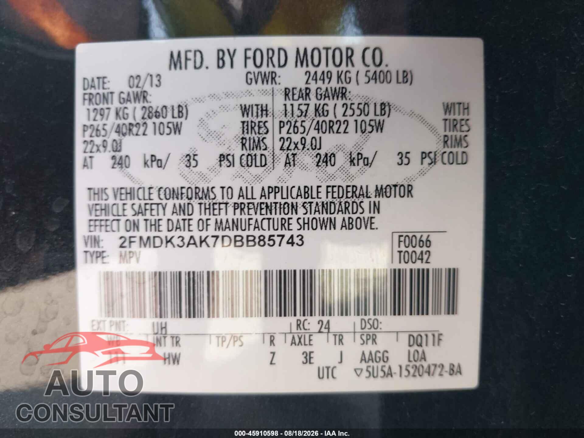FORD EDGE 2013 - 2FMDK3AK7DBB85743