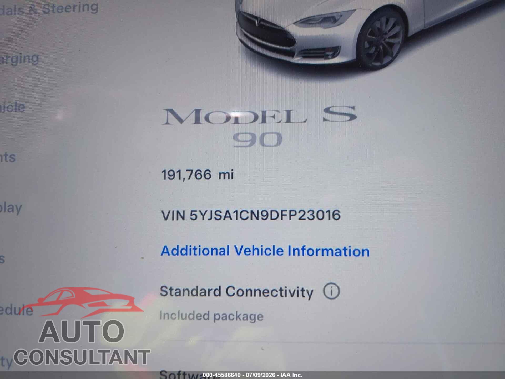 TESLA MODEL S 2013 - 5YJSA1CN9DFP23016