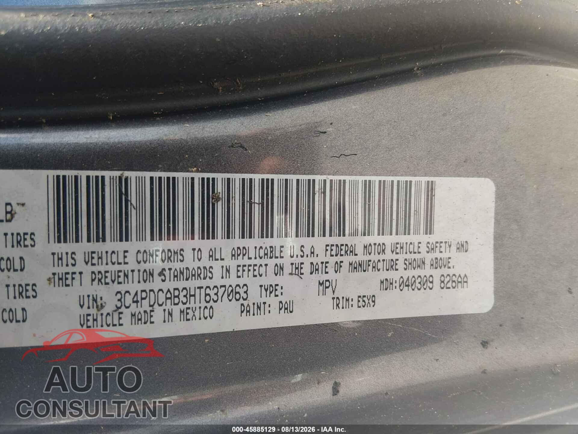 DODGE JOURNEY 2017 - 3C4PDCAB3HT637063