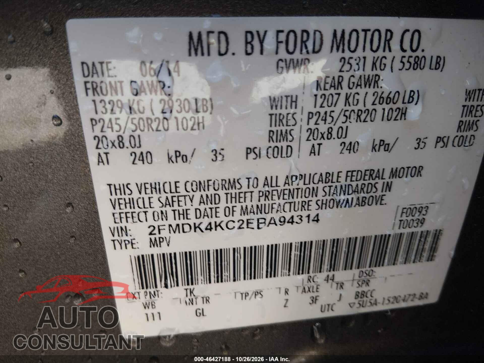 FORD EDGE 2014 - 2FMDK4KC2EBA94314