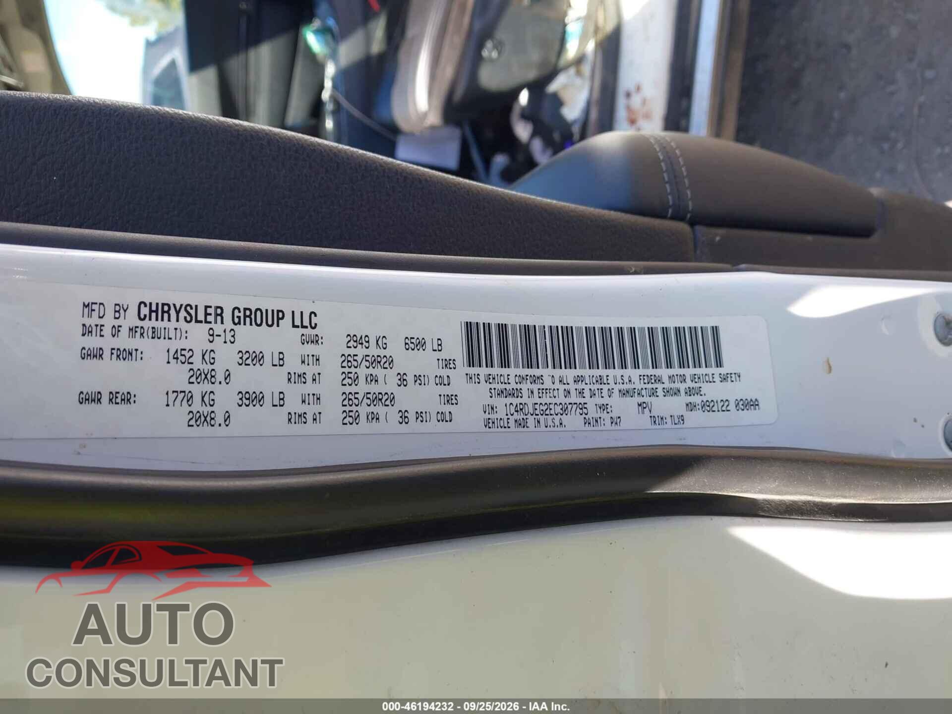DODGE DURANGO 2014 - 1C4RDJEG2EC307795