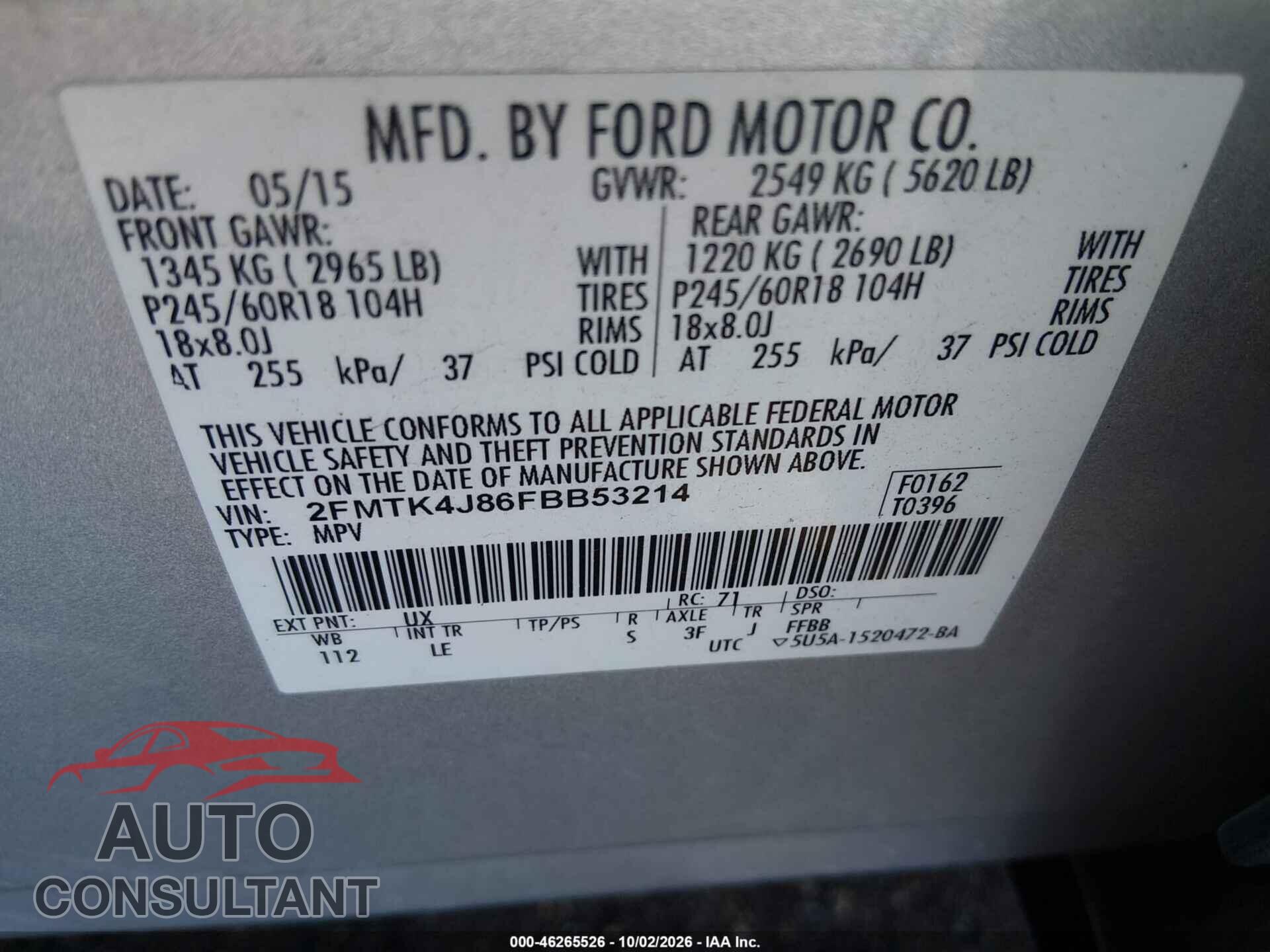 FORD EDGE 2015 - 2FMTK4J86FBB53214
