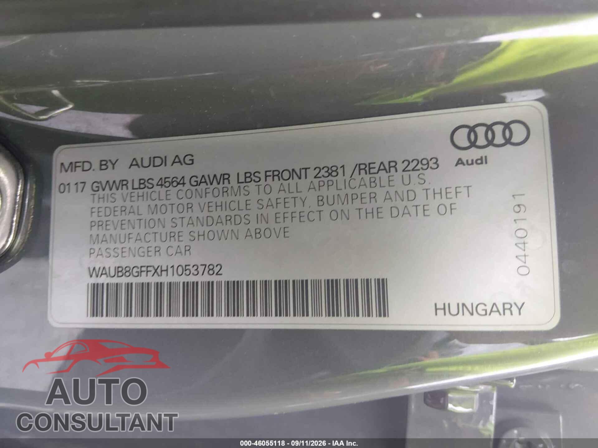 AUDI A3 2017 - WAUB8GFFXH1053782