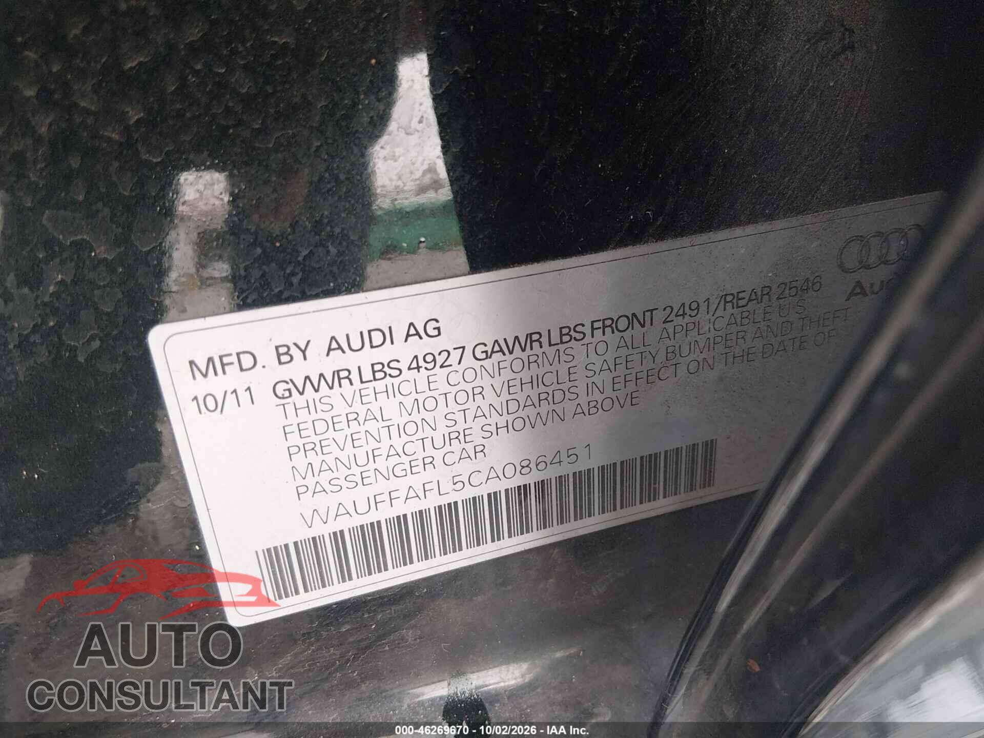AUDI A4 2012 - WAUFFAFL5CA086451