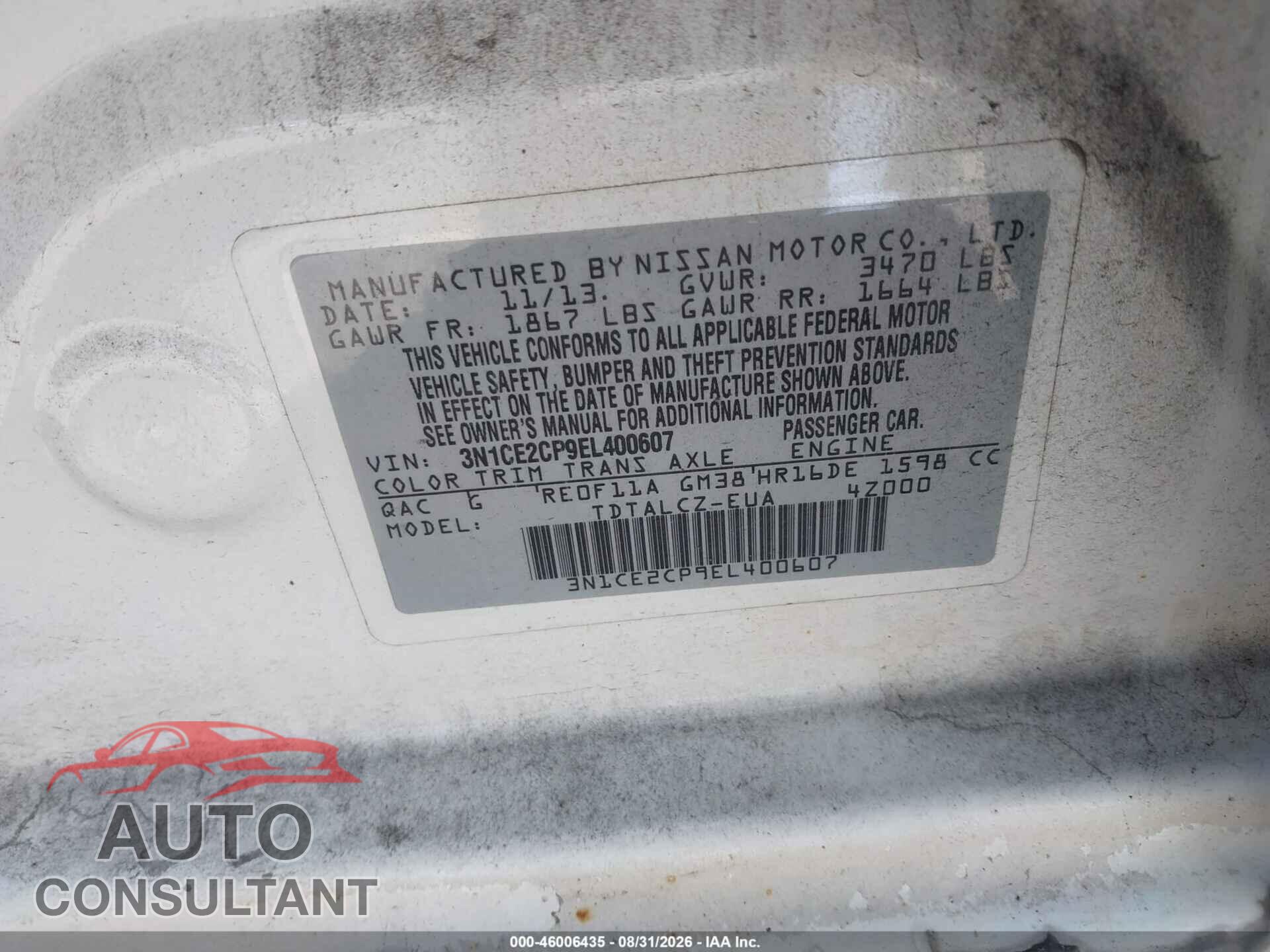 NISSAN VERSA NOTE 2014 - 3N1CE2CP9EL400607