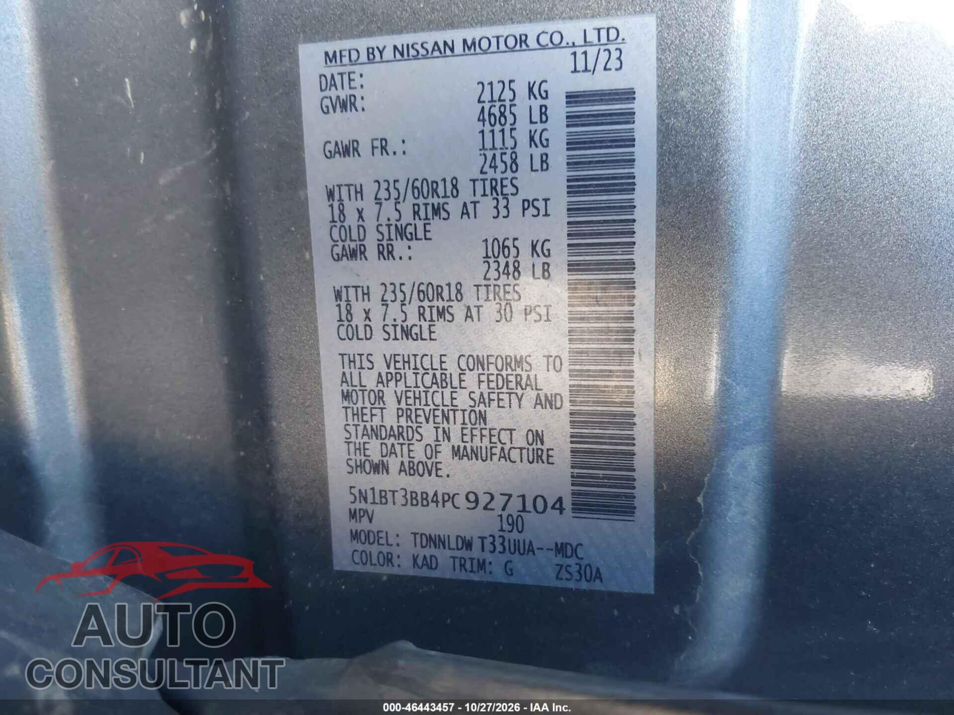 NISSAN ROGUE 2023 - 5N1BT3BB4PC927104