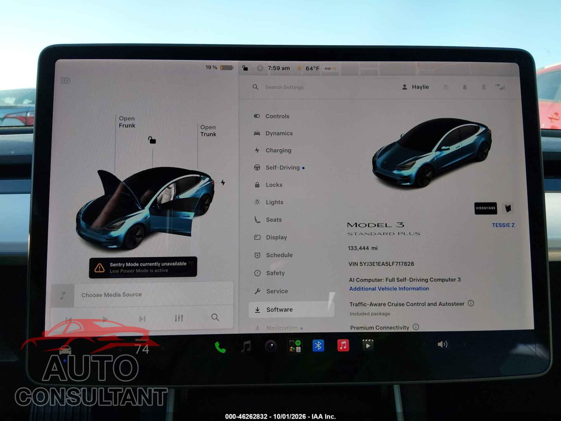 TESLA MODEL 3 2020 - 5YJ3E1EA5LF717828
