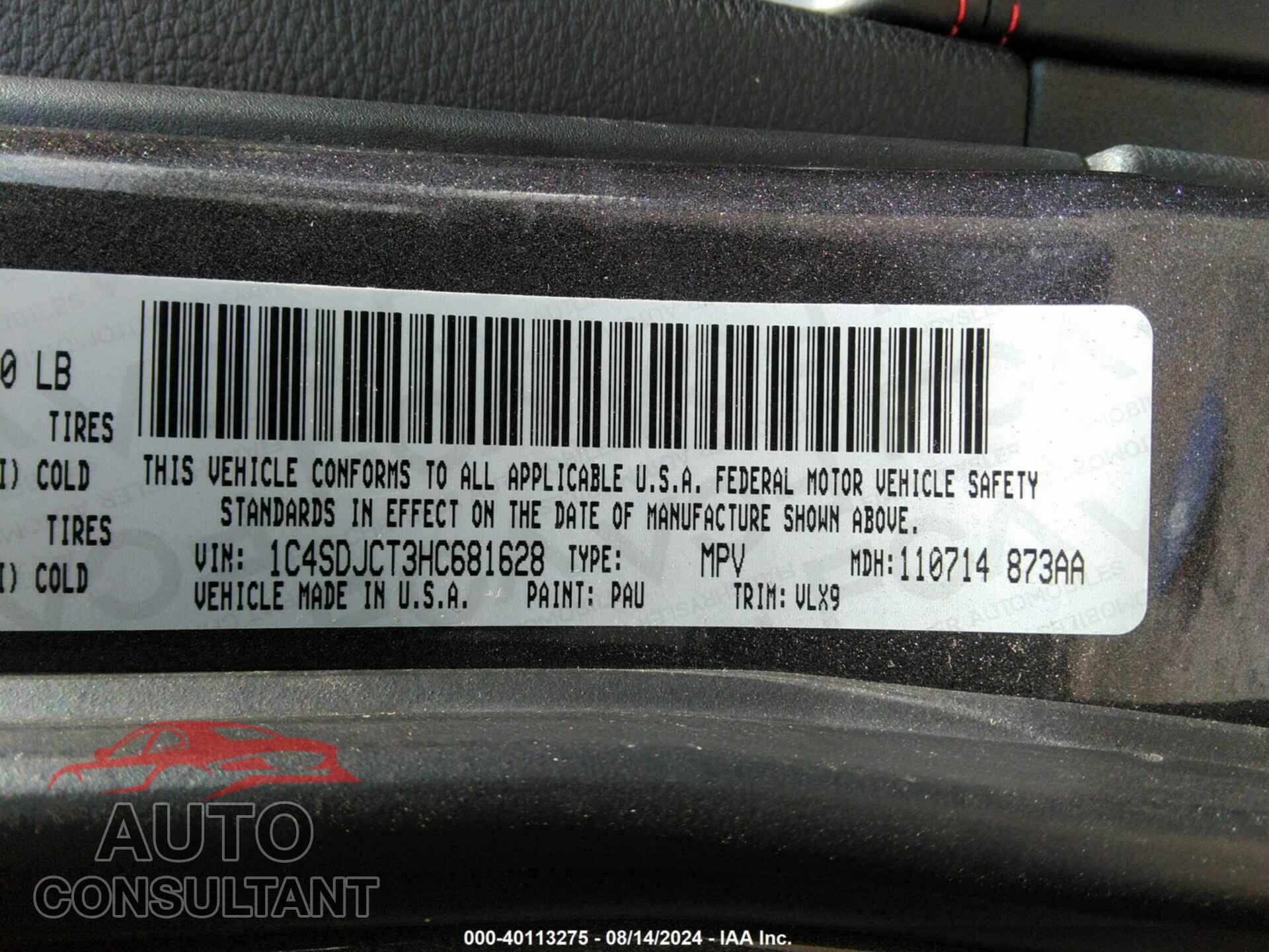 DODGE DURANGO 2017 - 1C4SDJCT3HC681628