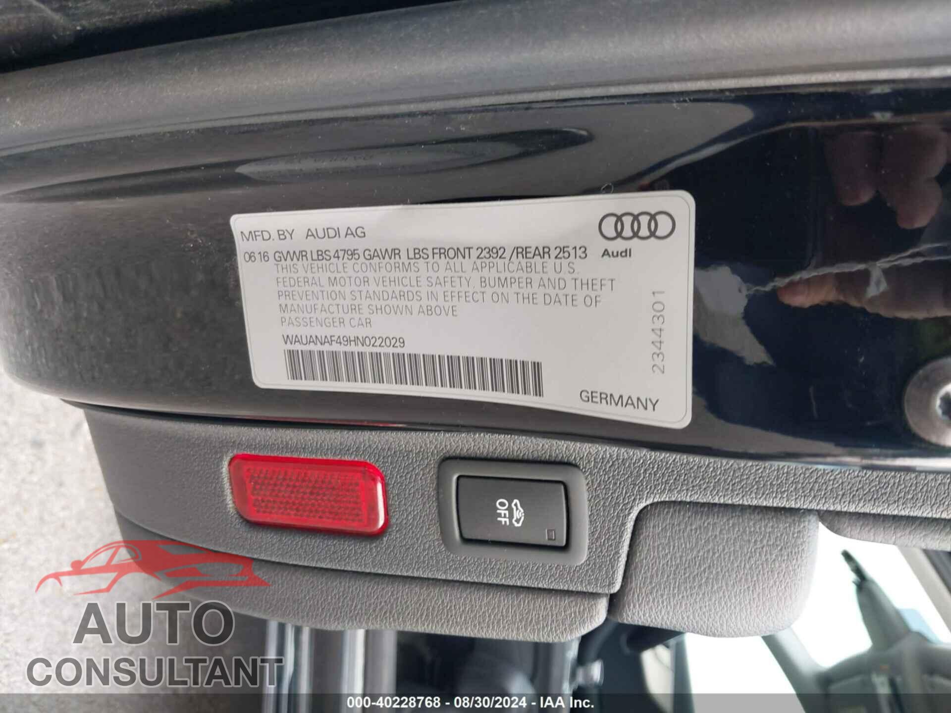 AUDI A4 2017 - WAUANAF49HN022029