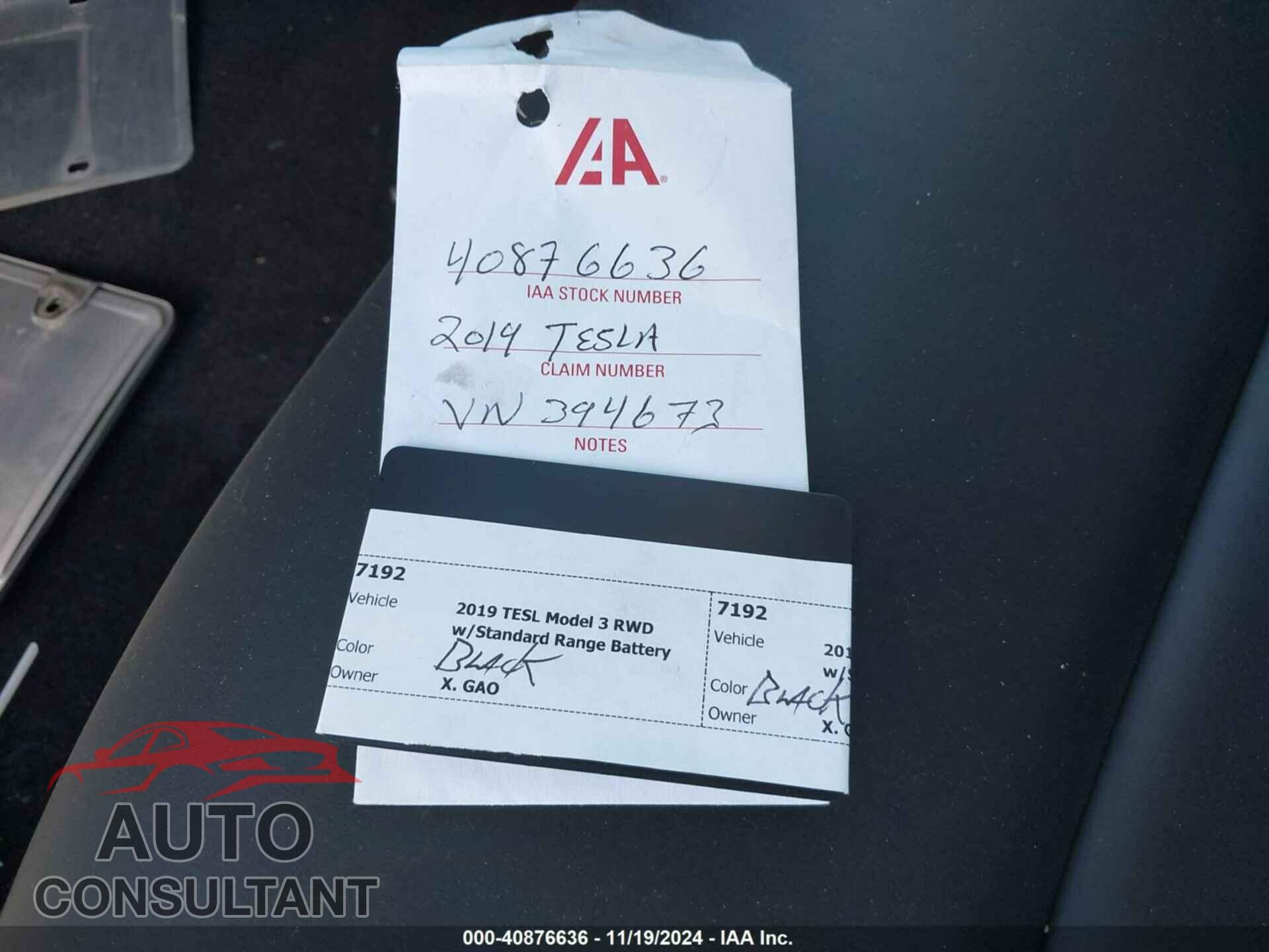 TESLA MODEL 3 2019 - 5YJ3E1EA9KF394673