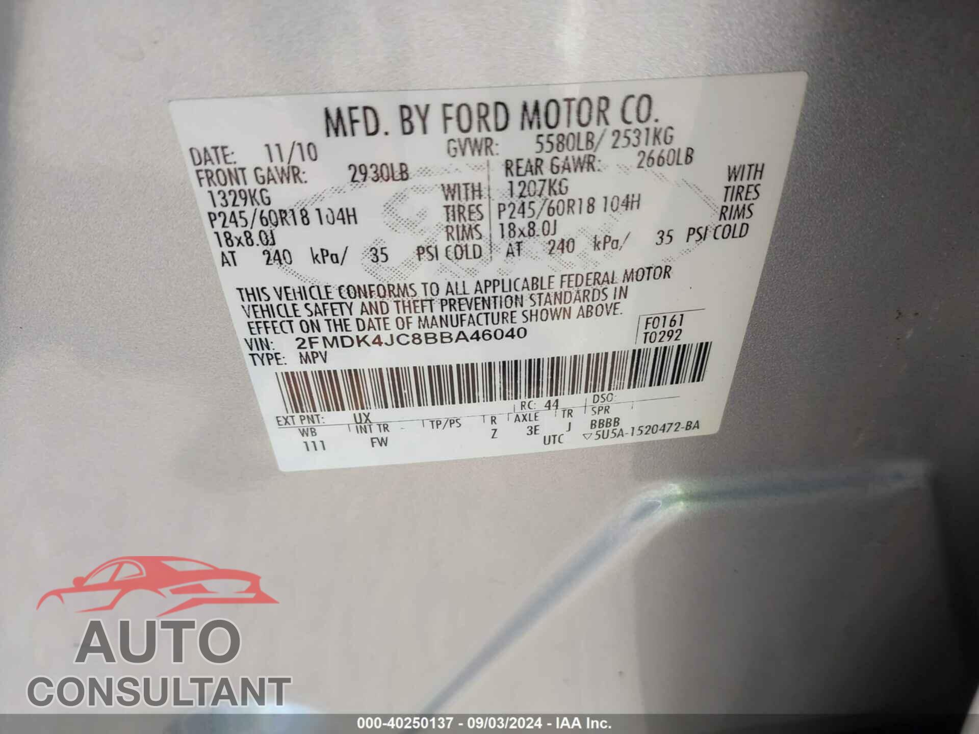 FORD EDGE 2011 - 2FMDK4JC8BBA46040