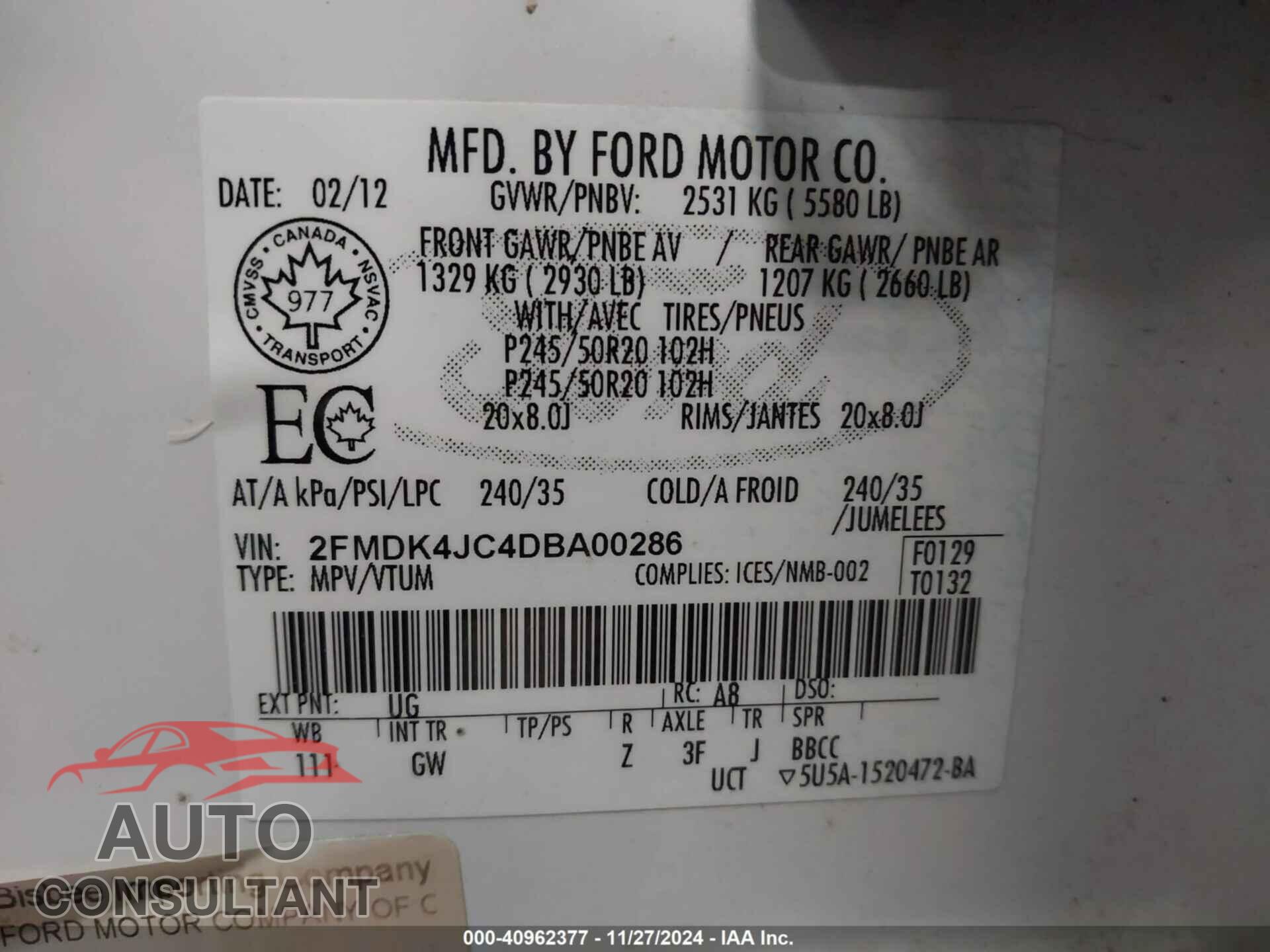 FORD EDGE 2013 - 2FMDK4JC4DBA00286