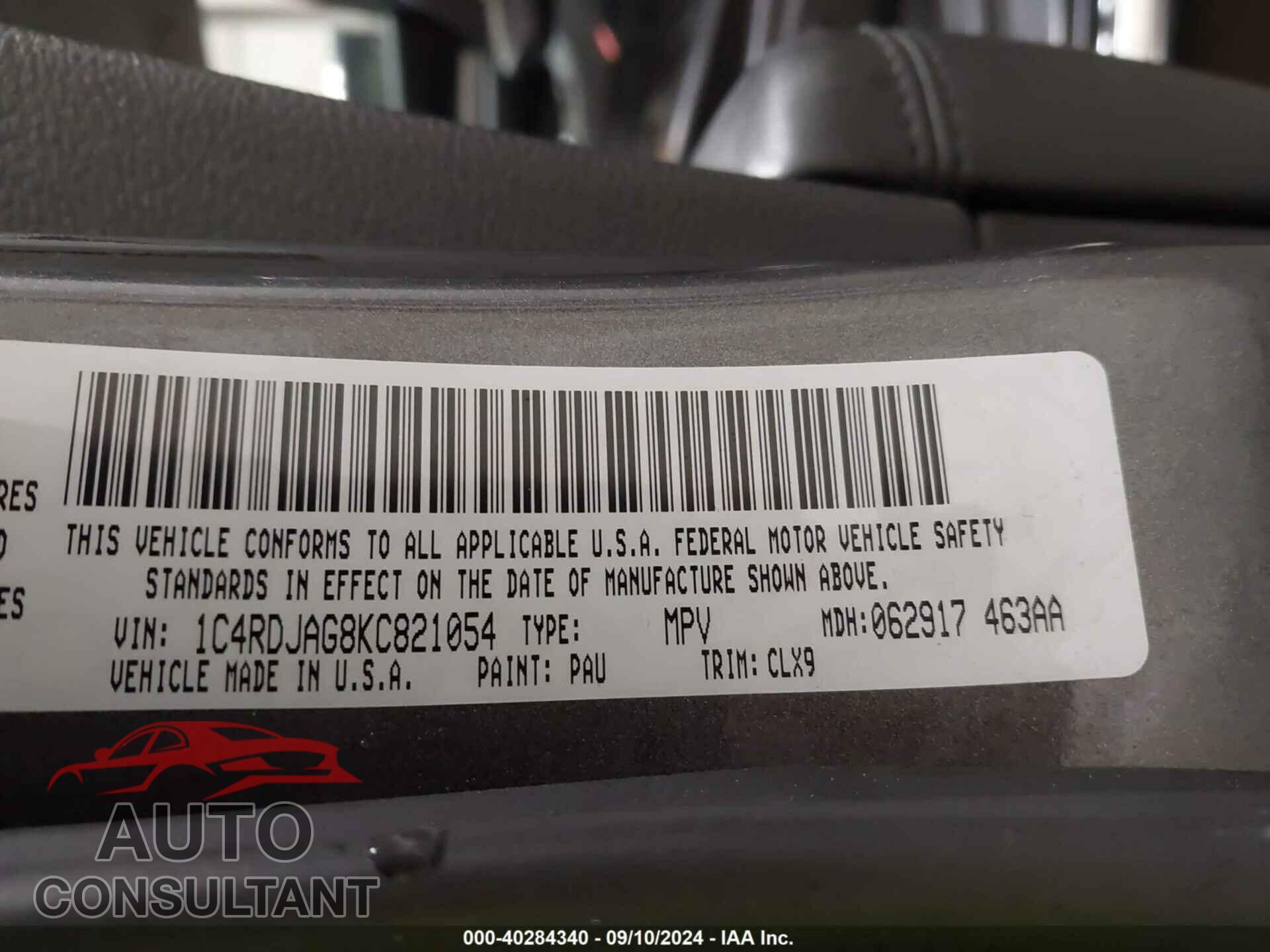 DODGE DURANGO 2019 - 1C4RDJAG8KC821054