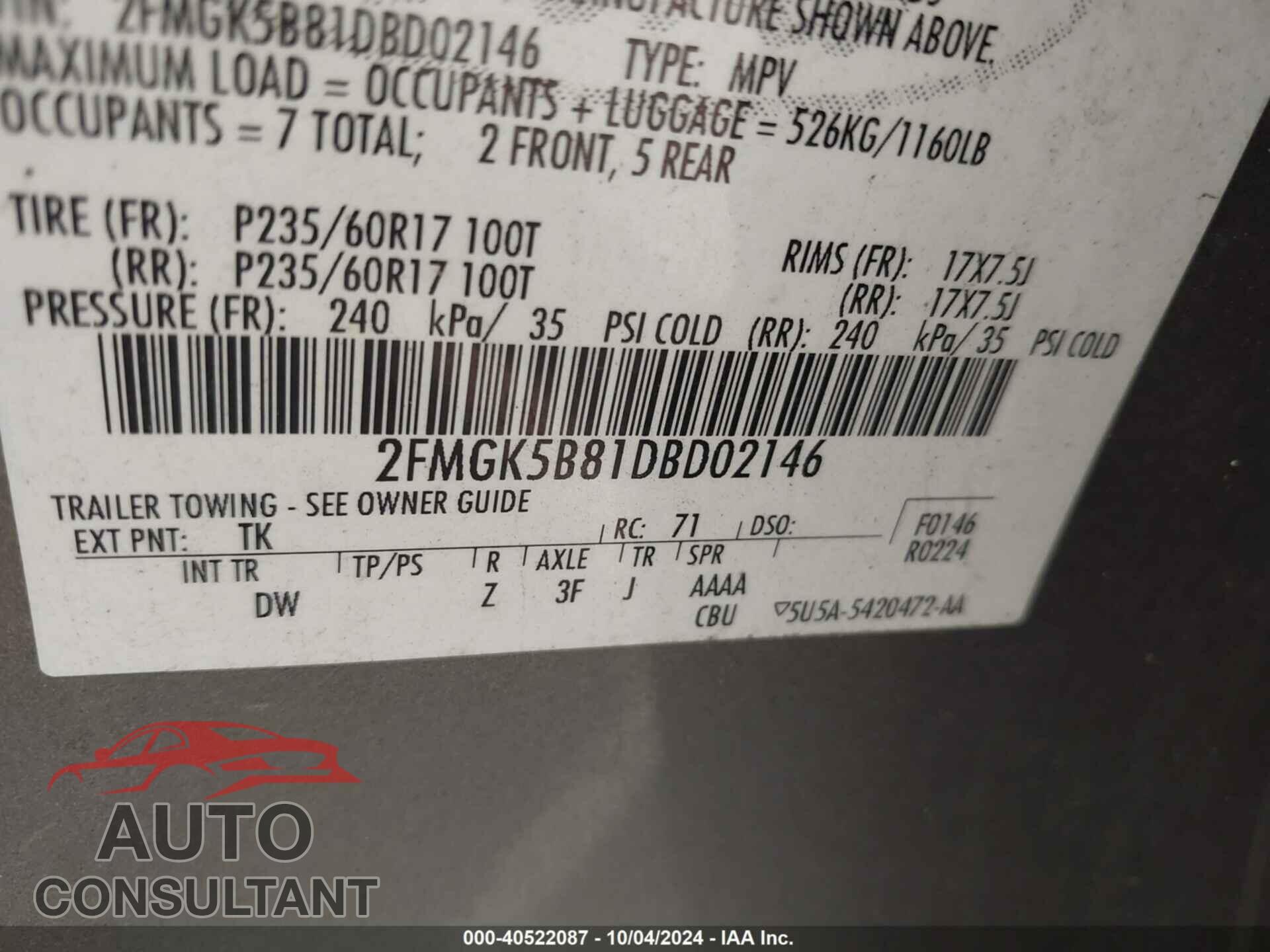 FORD FLEX 2013 - 2FMGK5B81DBD02146