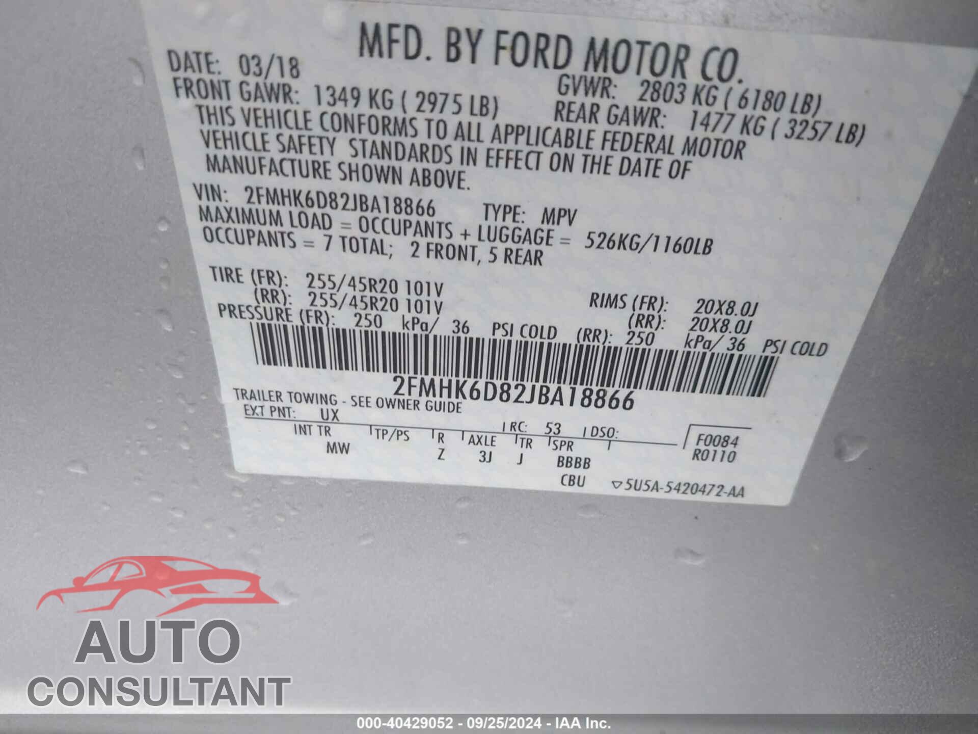 FORD FLEX 2018 - 2FMHK6D82JBA18866