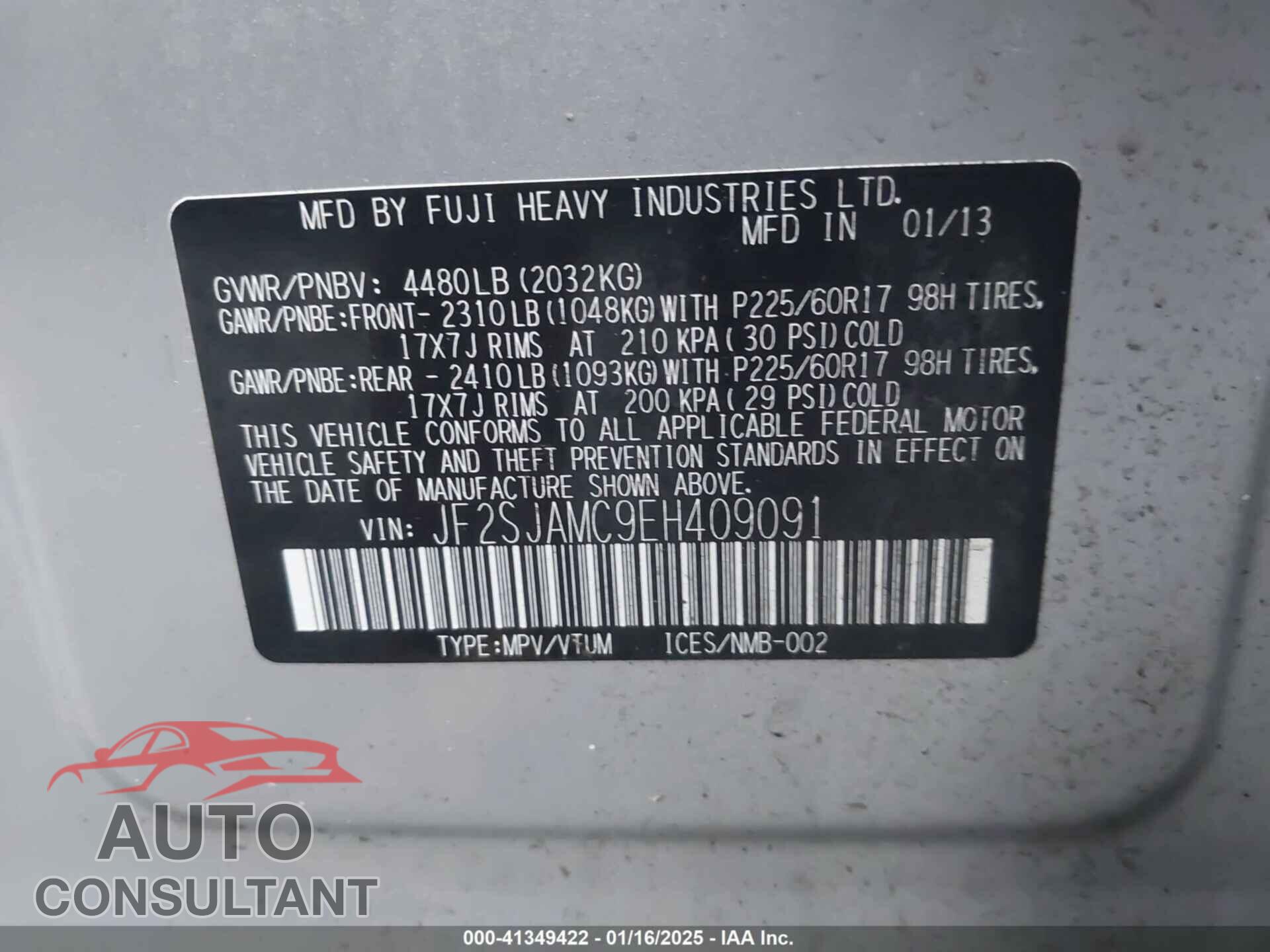 SUBARU FORESTER 2014 - JF2SJAMC9EH409091