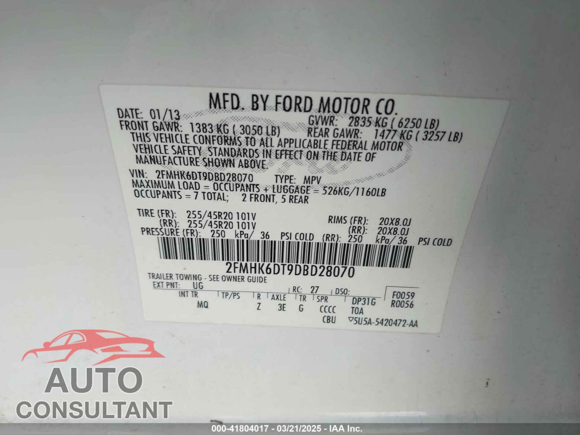 FORD FLEX 2013 - 2FMHK6DT9DBD28070