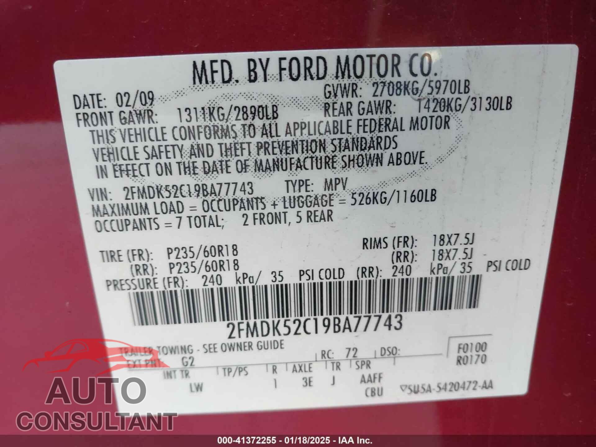 FORD FLEX 2009 - 2FMDK52C19BA77743
