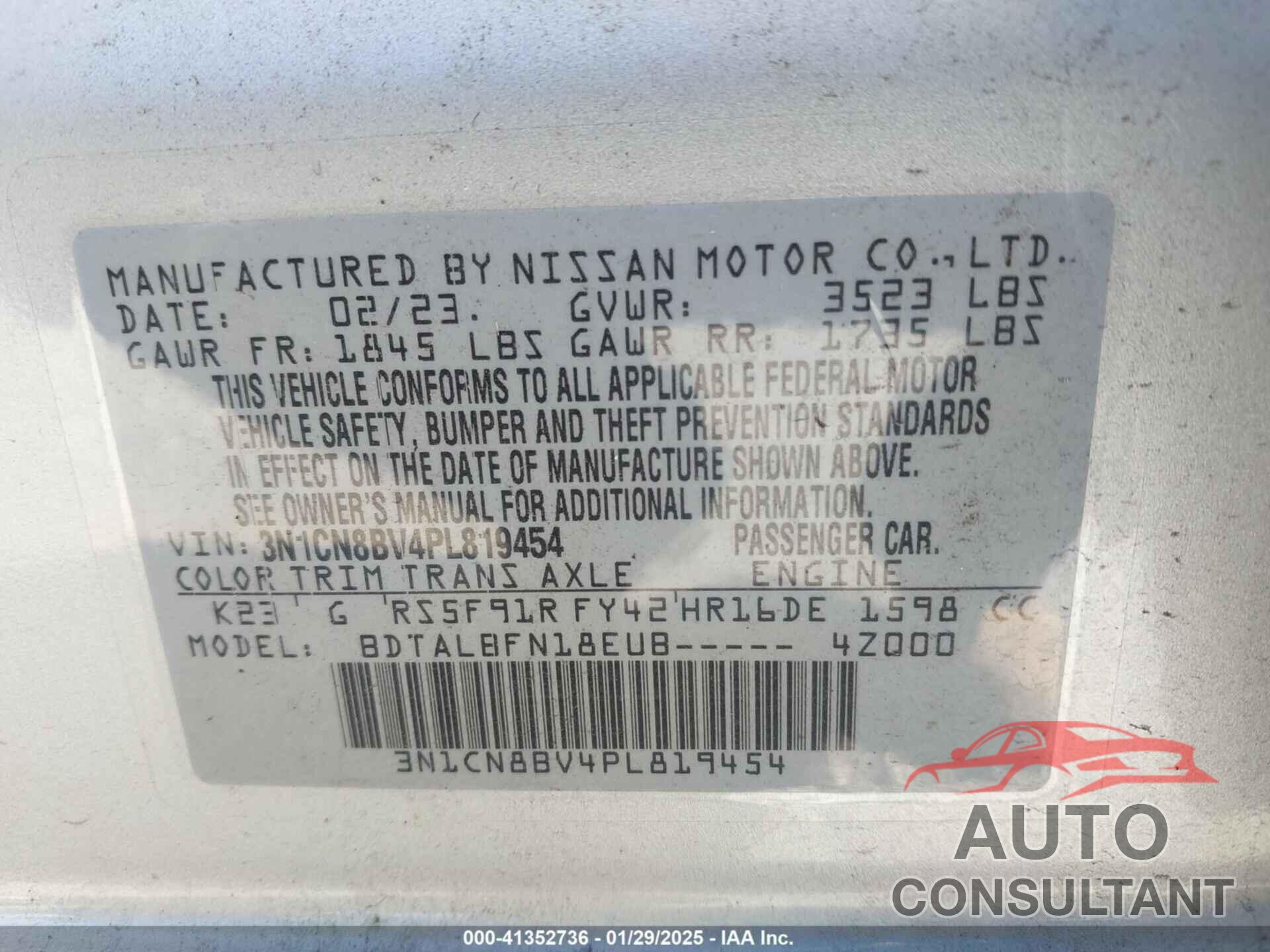 NISSAN VERSA 2023 - 3N1CN8BV4PL819454