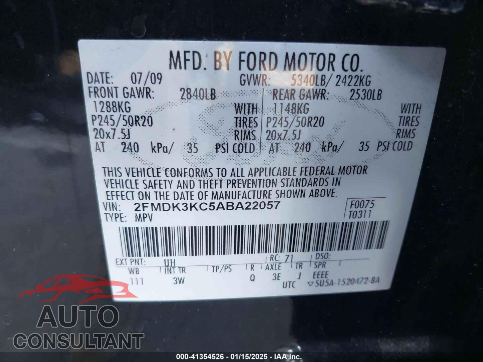 FORD EDGE 2010 - 2FMDK3KC5ABA22057