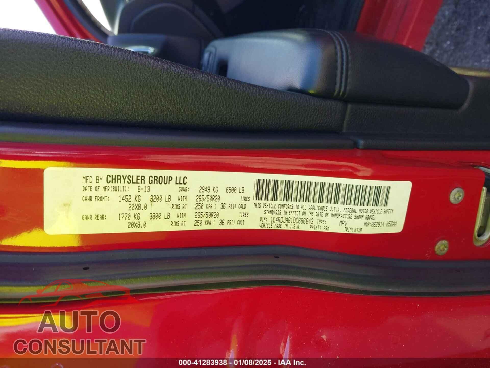 DODGE DURANGO 2013 - 1C4RDJAG1DC686843