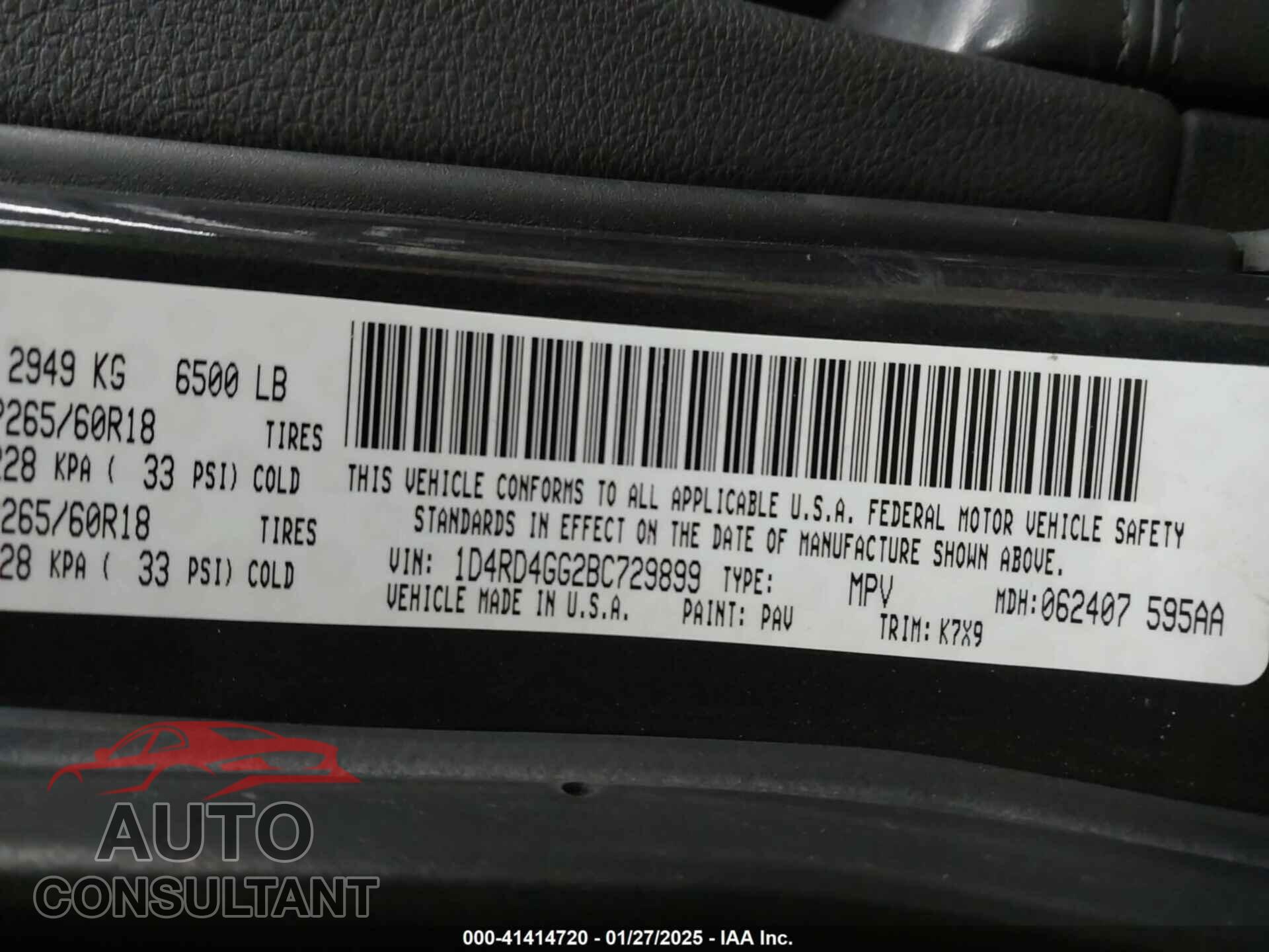 DODGE DURANGO 2011 - 1D4RD4GG2BC729899