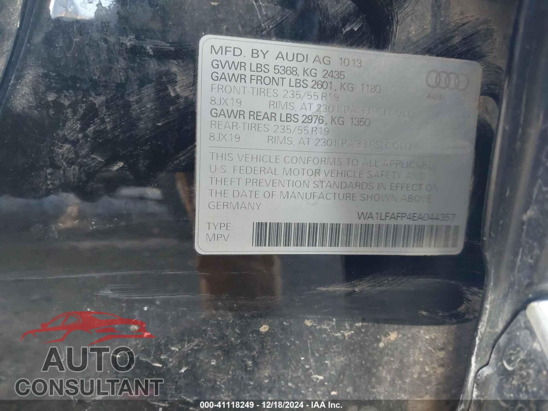 AUDI Q5 2014 - WA1LFAFP4EA044357