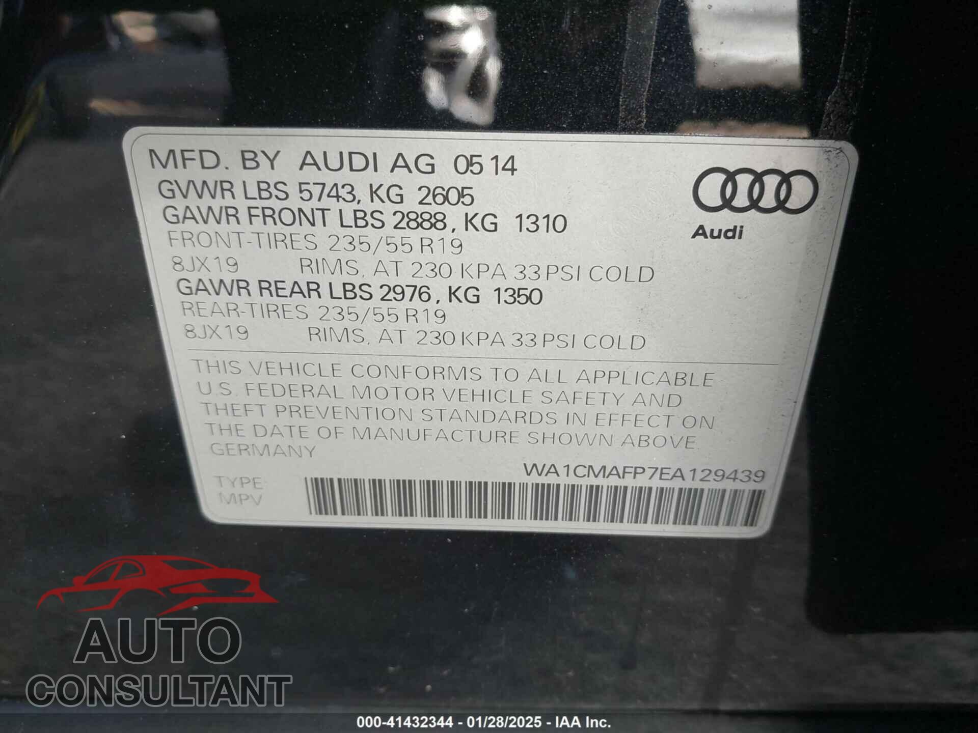 AUDI Q5 2014 - WA1CMAFP7EA129439