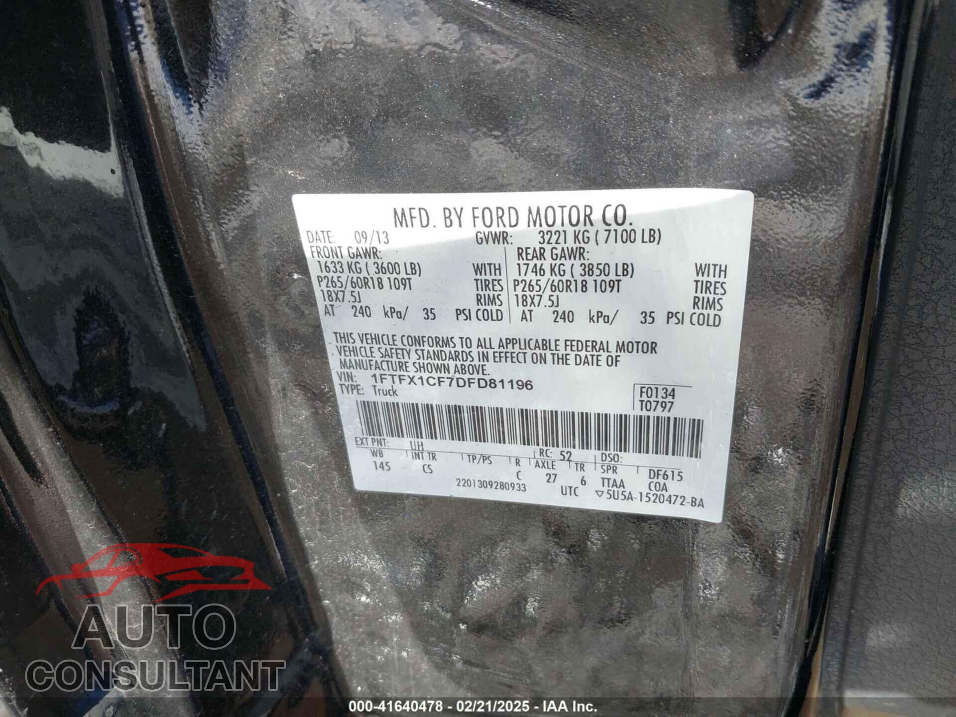 FORD F-150 2013 - 1FTFX1CF7DFD81196