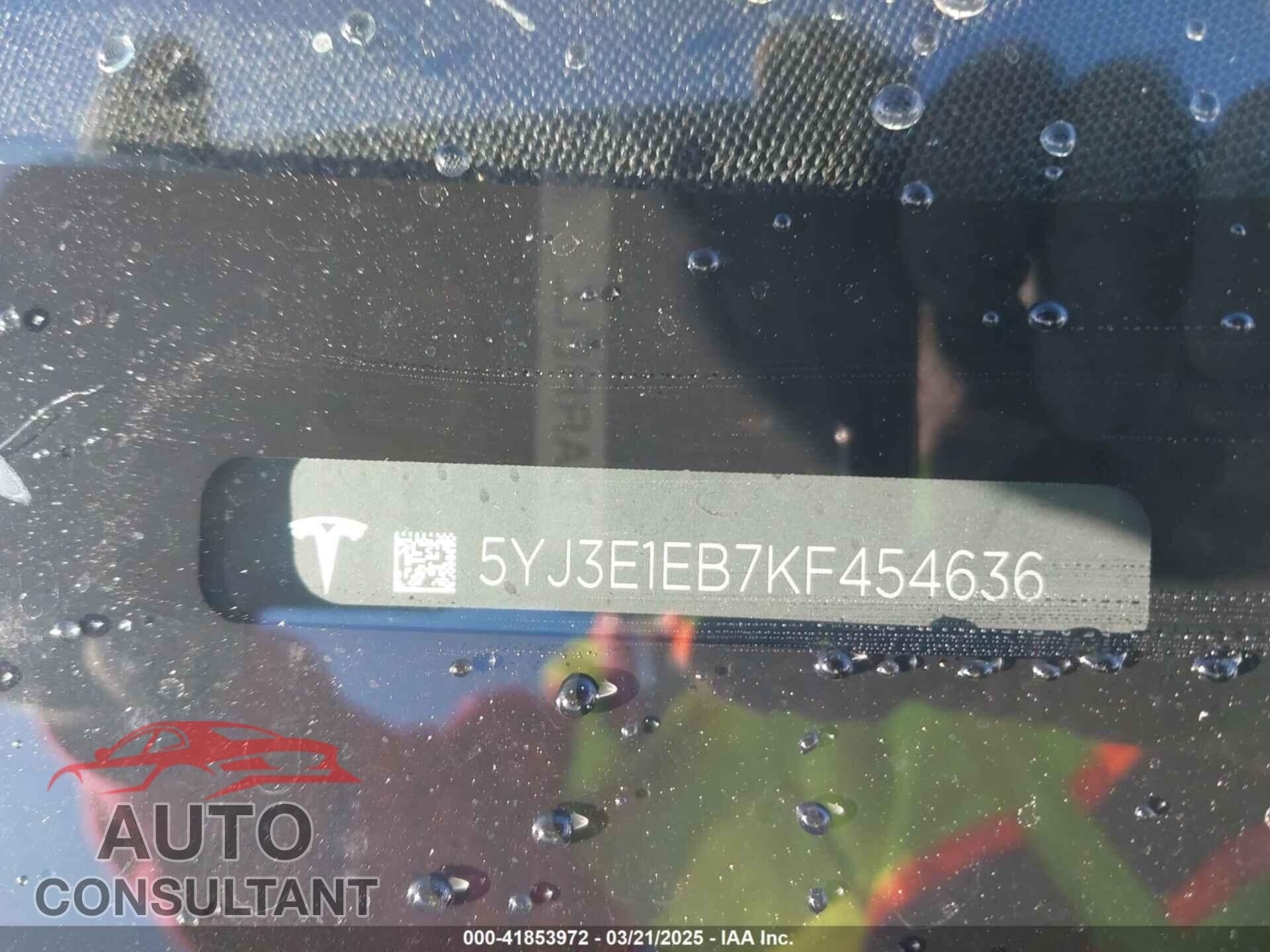 TESLA MODEL 3 2019 - 5YJ3E1EB7KF454636