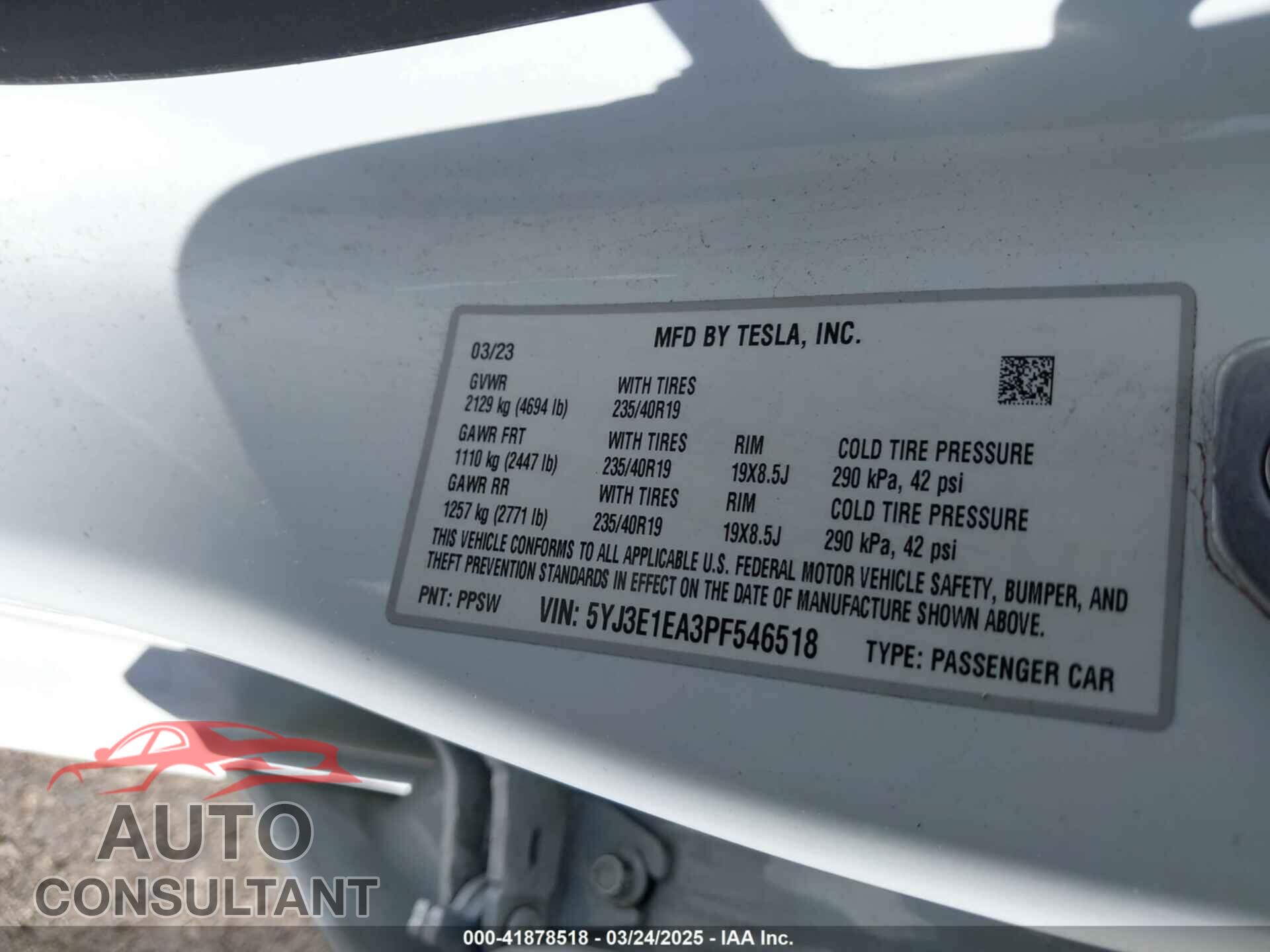 TESLA MODEL 3 2023 - 5YJ3E1EA3PF546518