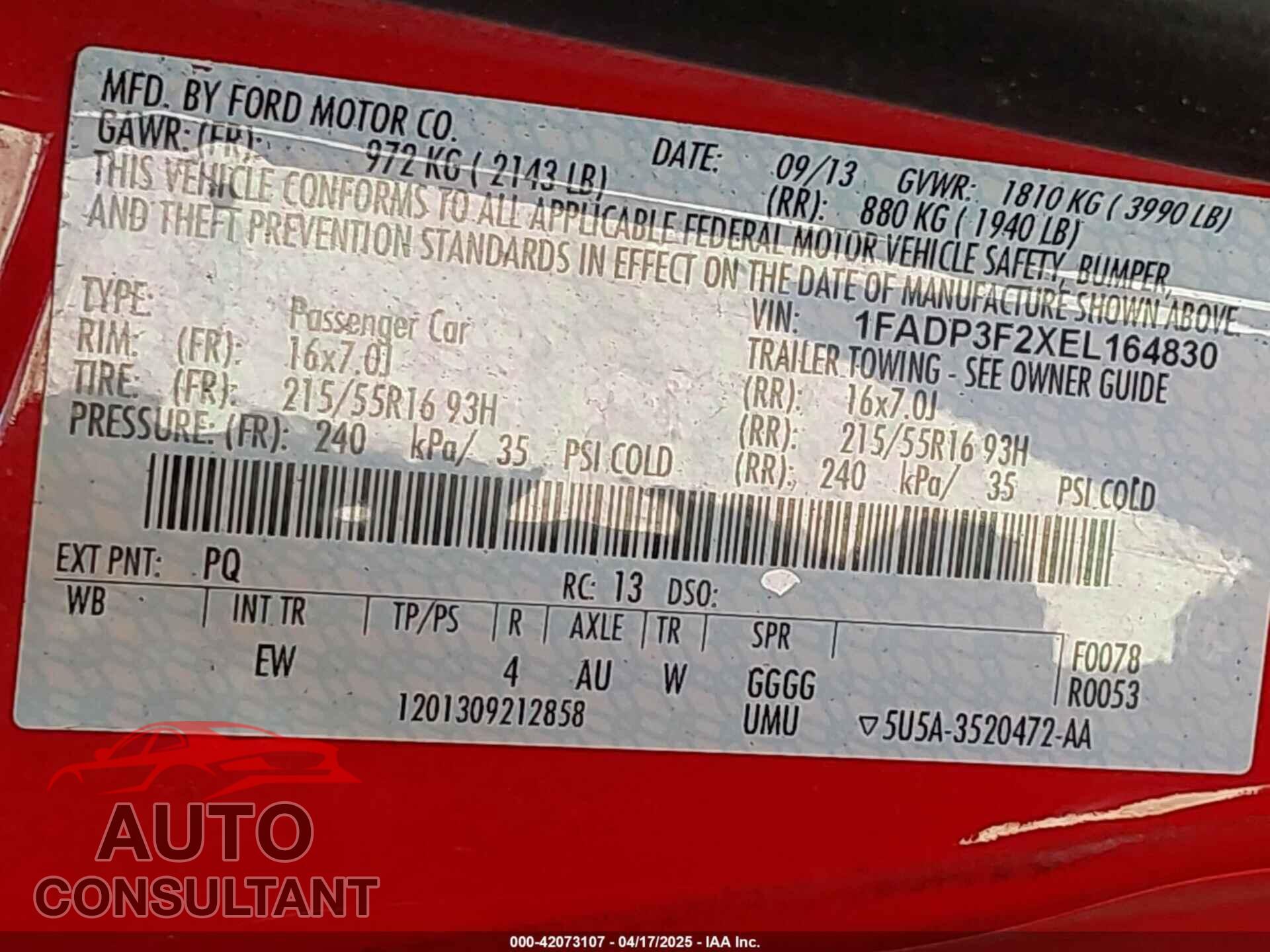 FORD FOCUS 2014 - 1FADP3F2XEL164830