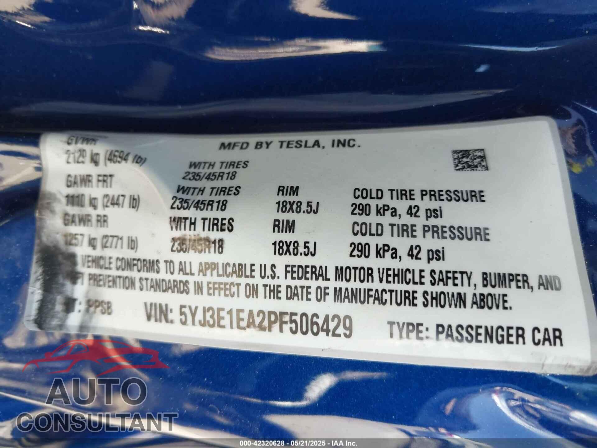 TESLA MODEL 3 2023 - 5YJ3E1EA2PF506429