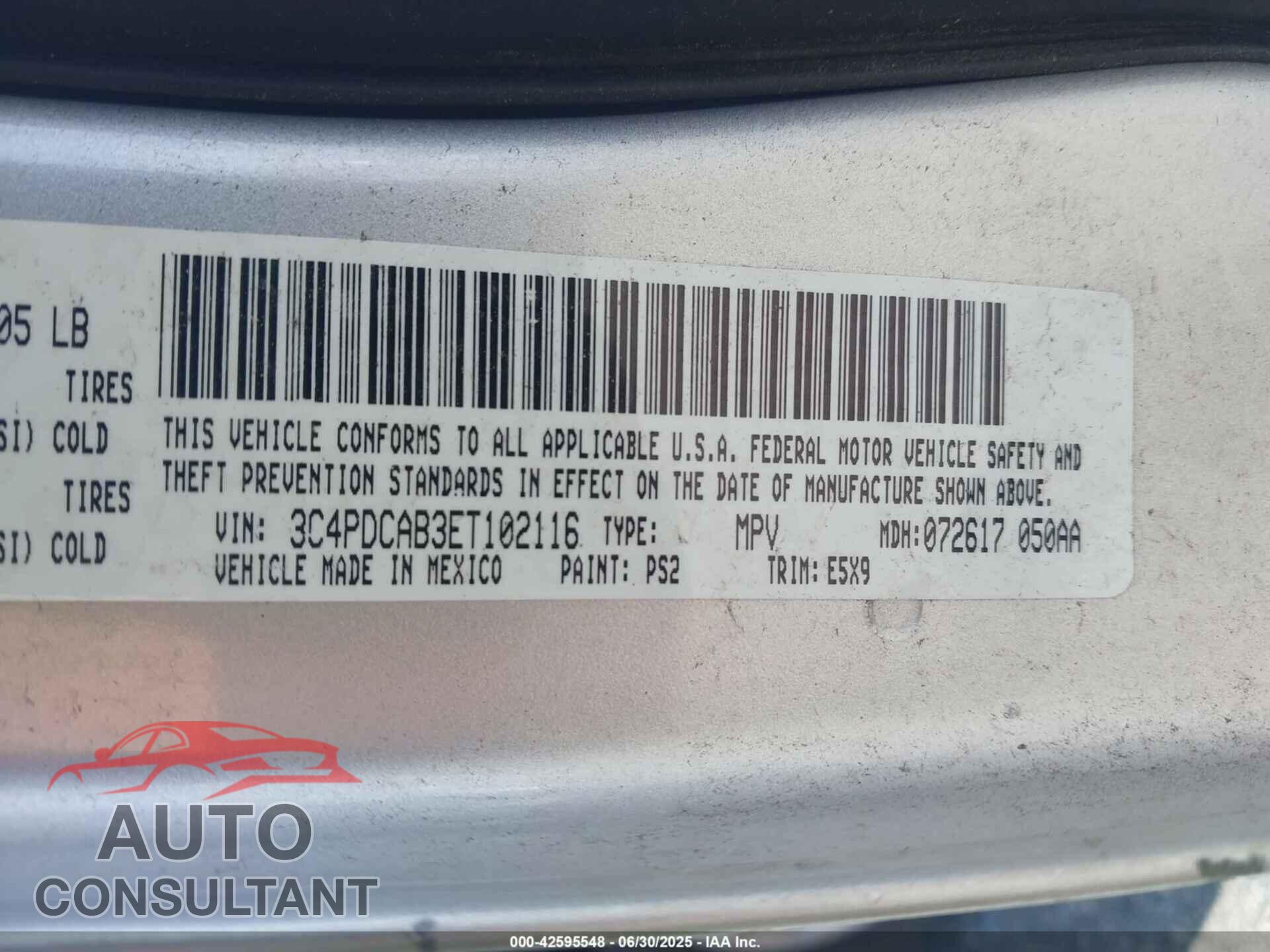 DODGE JOURNEY 2014 - 3C4PDCAB3ET102116