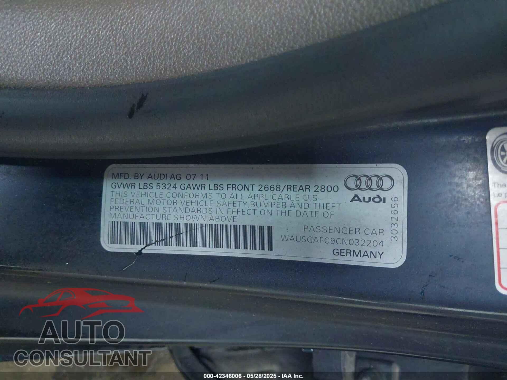AUDI A7 2012 - WAUSGAFC9CN032204