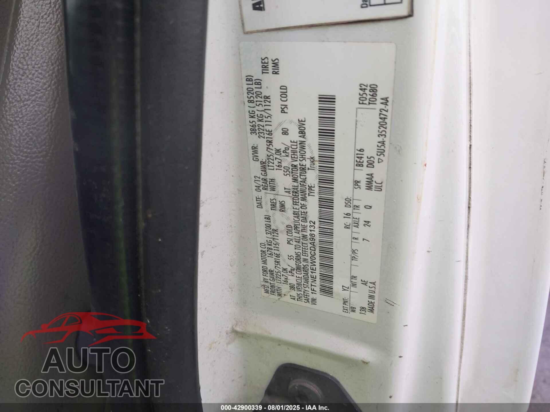 FORD E-150 2012 - 1FTNE1EW0CDA98132