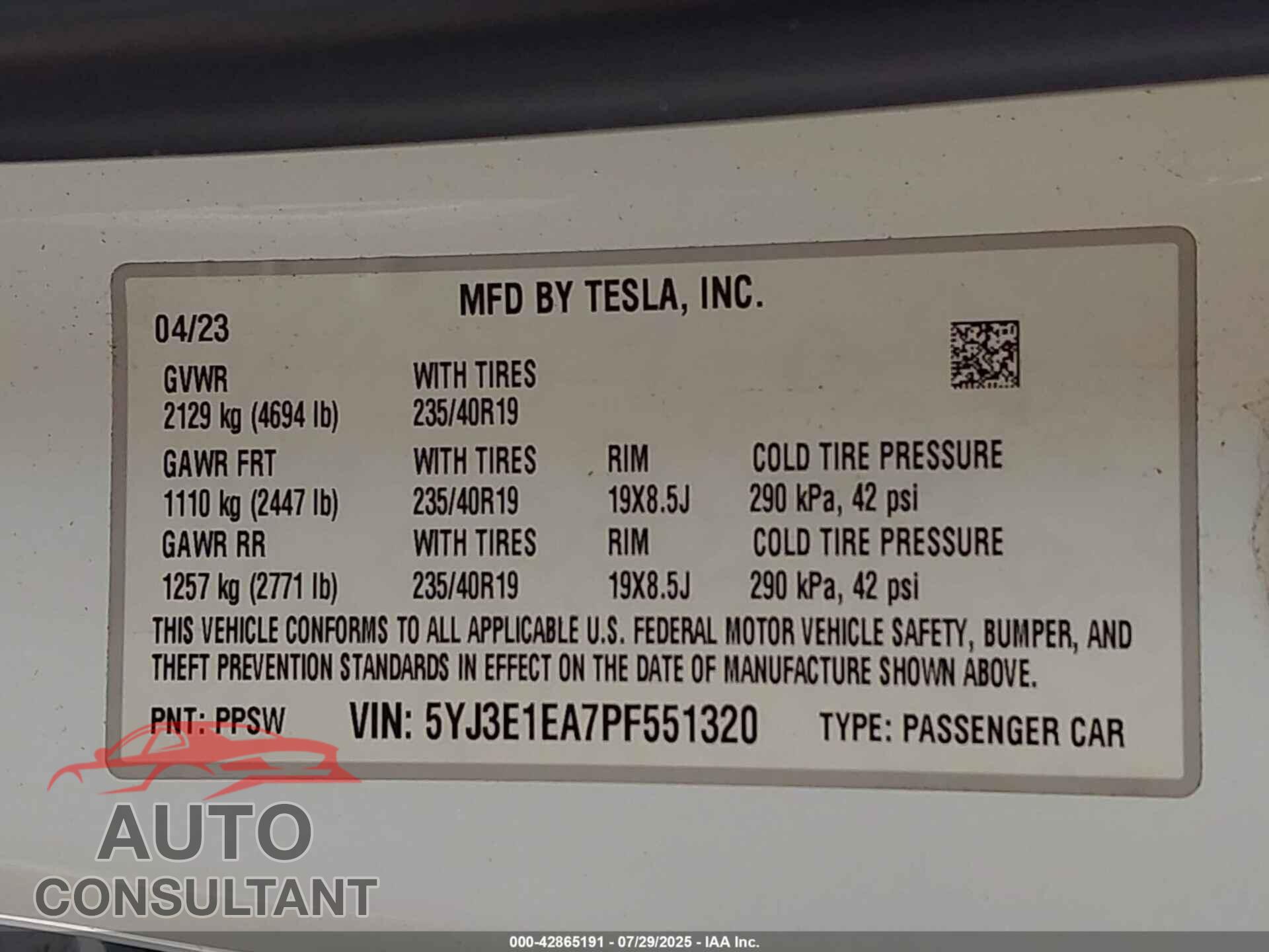 TESLA MODEL 3 2023 - 5YJ3E1EA7PF551320