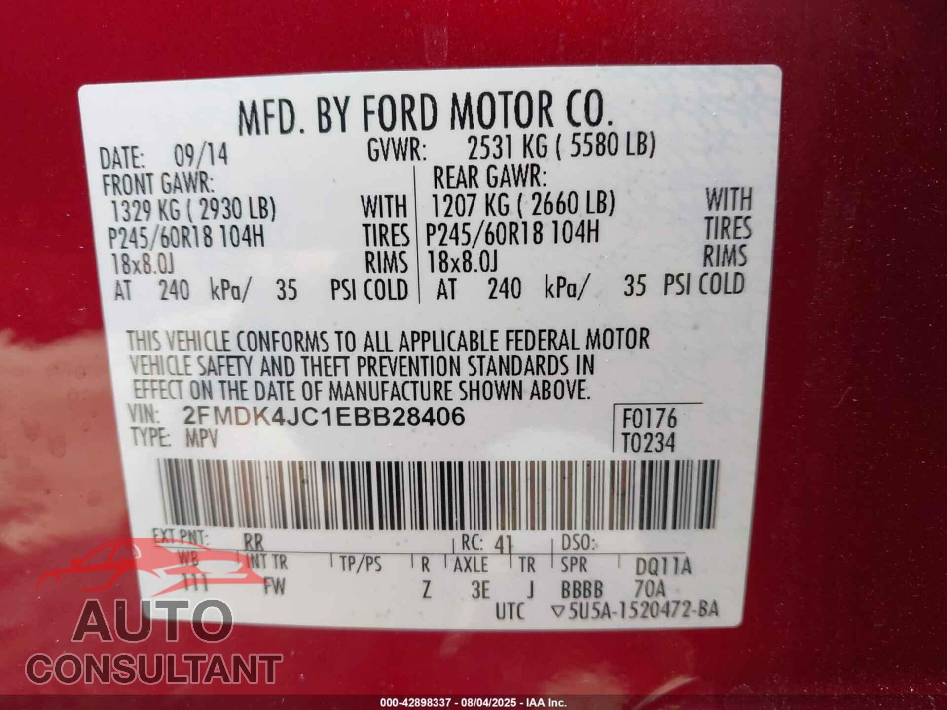 FORD EDGE 2014 - 2FMDK4JC1EBB28406