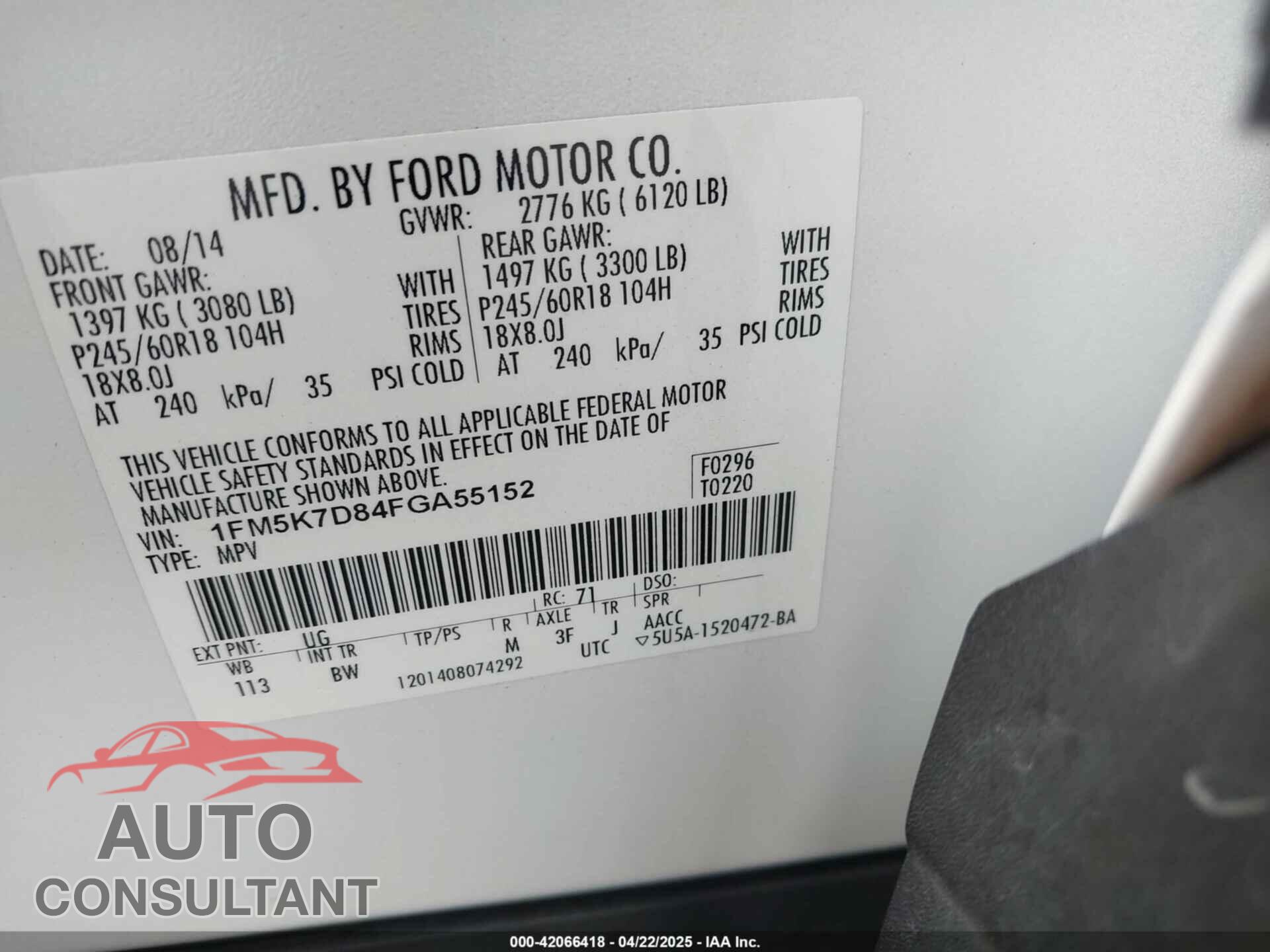 FORD EXPLORER 2015 - 1FM5K7D84FGA55152