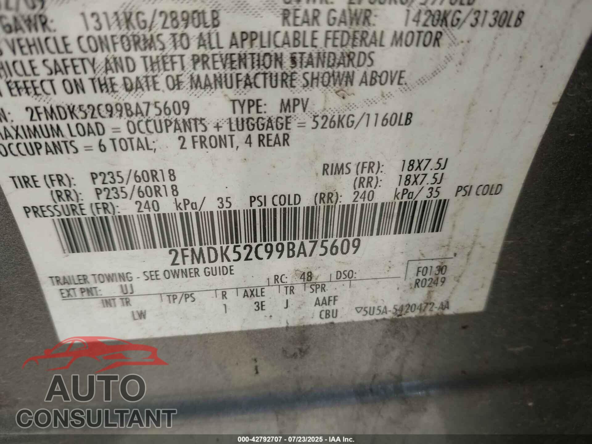 FORD FLEX 2009 - 2FMDK52C99BA75609
