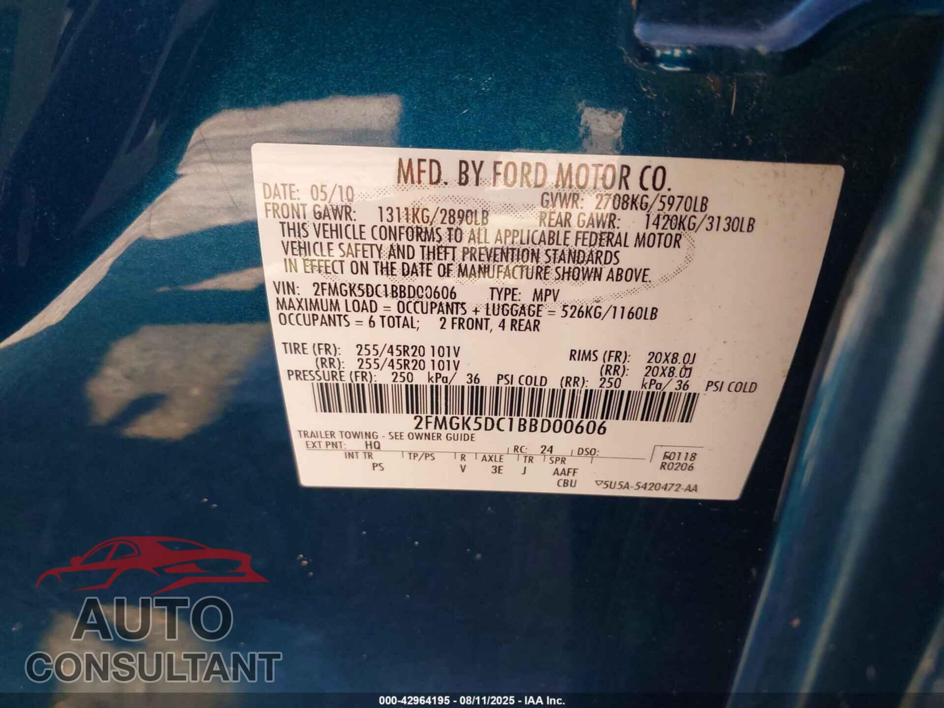 FORD FLEX 2011 - 2FMGK5DC1BBD00606